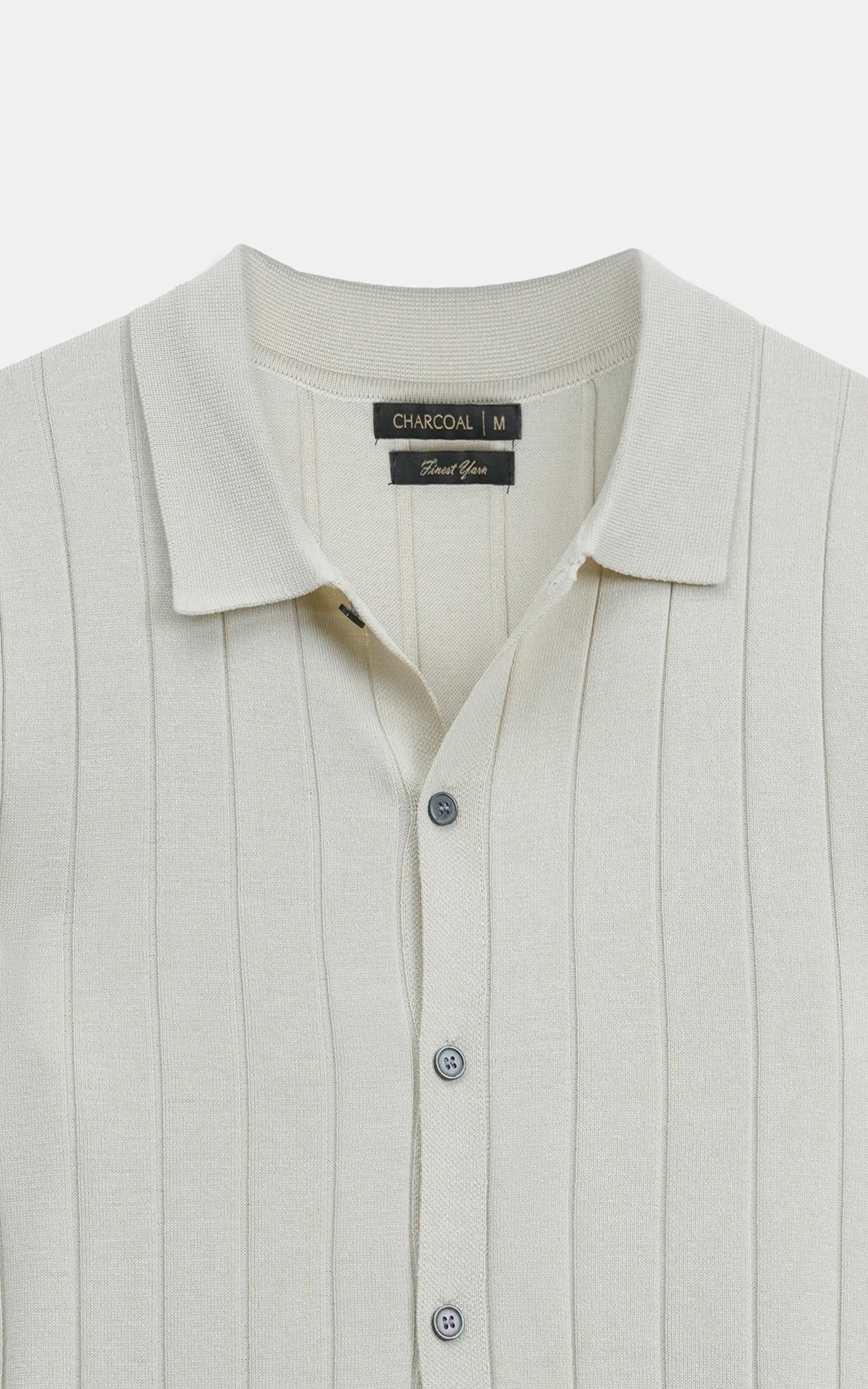 HALF SLEEVE CABLE KNIT CASUAL SHIRT BEIGE - Image 4