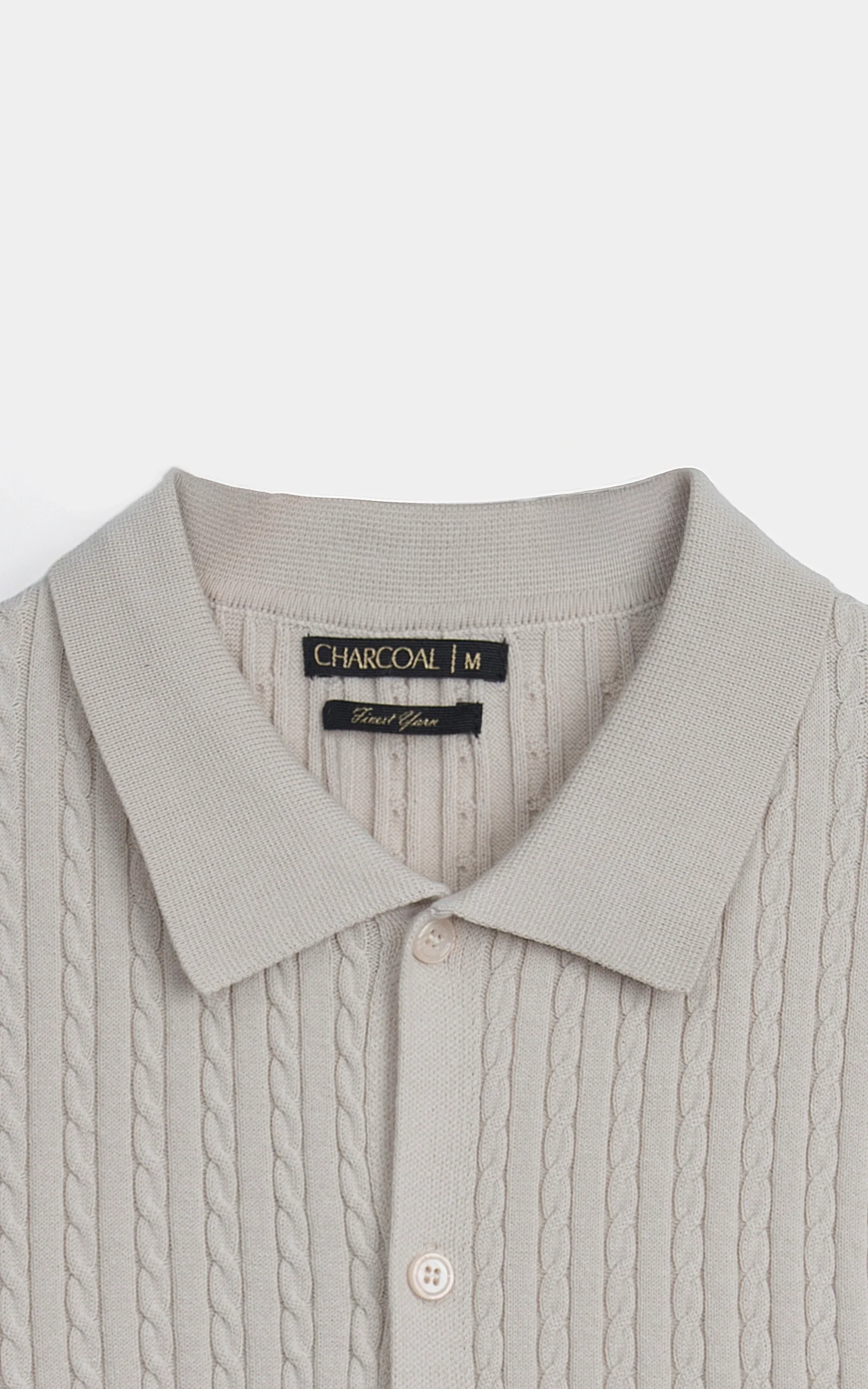 HALF SLEEVE CABLE KNIT CASUAL SHIRT BEIGE - Image 6