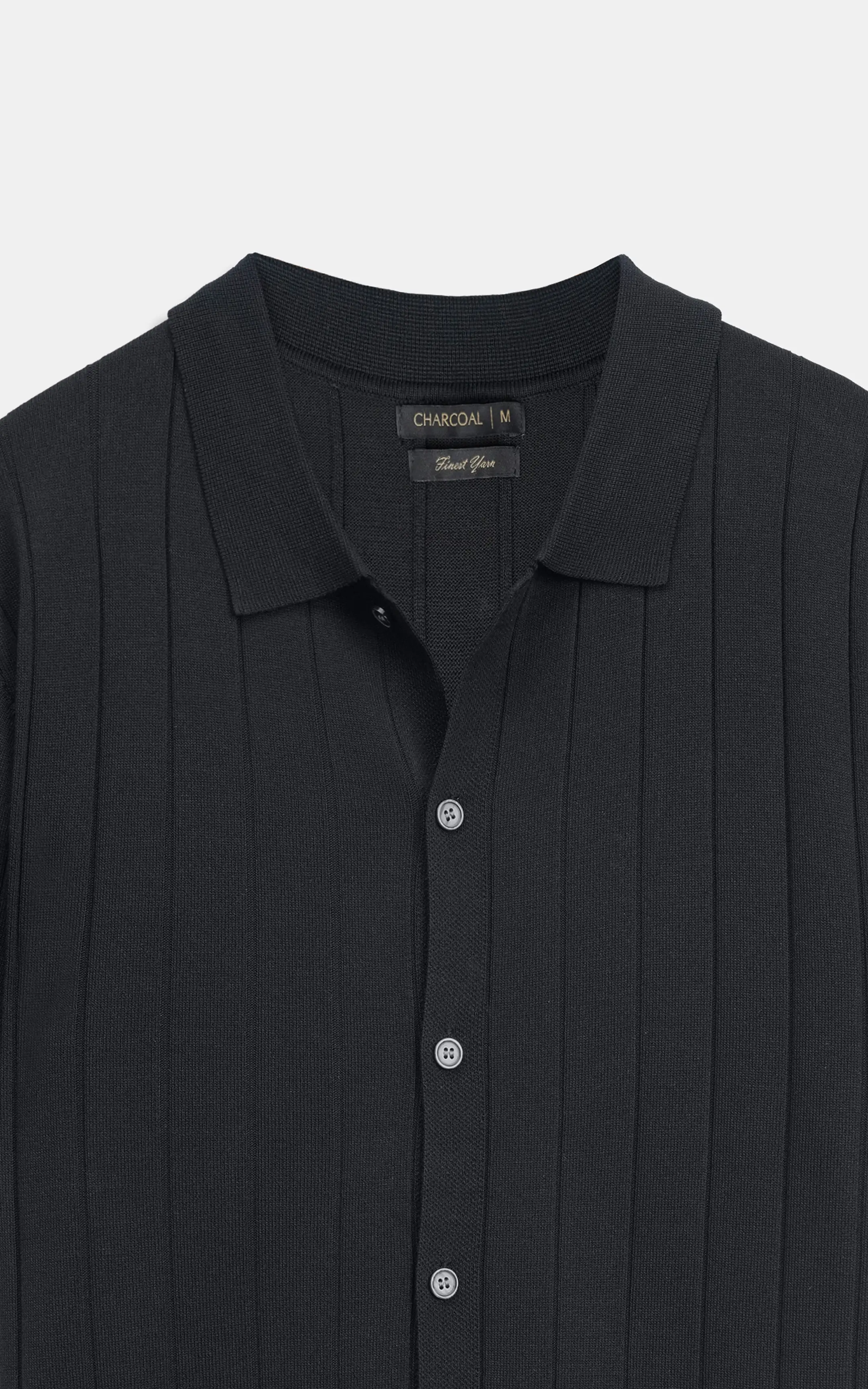 HALF SLEEVE CABLE KNIT CASUAL SHIRT BLACK - Image 4