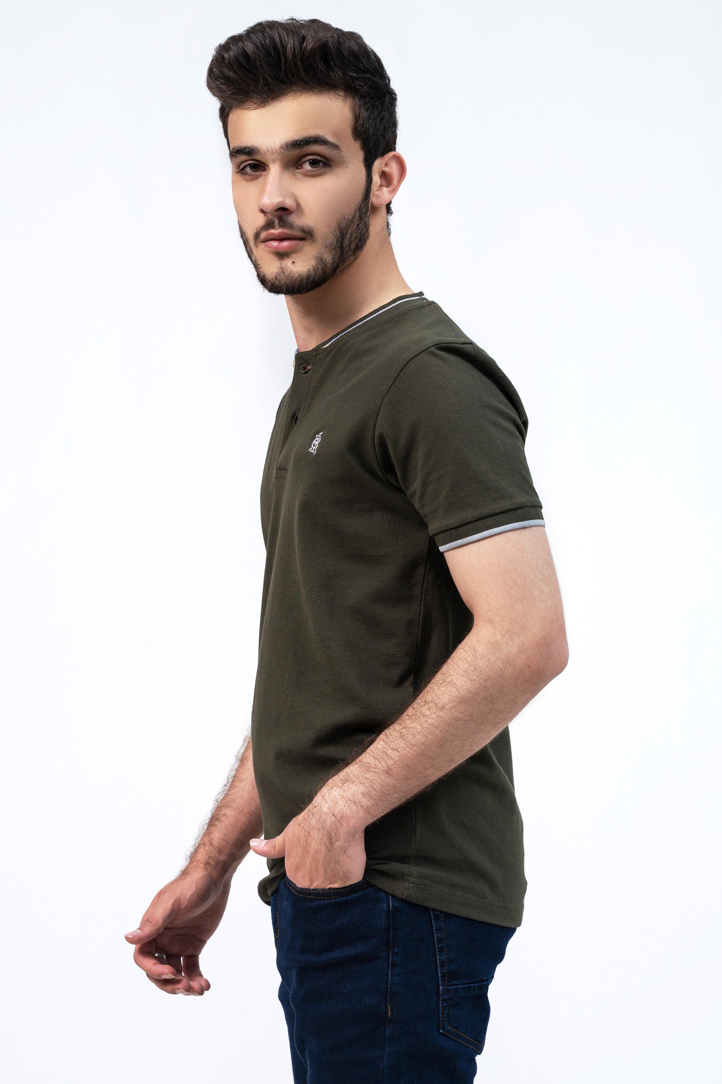 HENLEY T-SHIRT OLIVE GREEN - Image 3