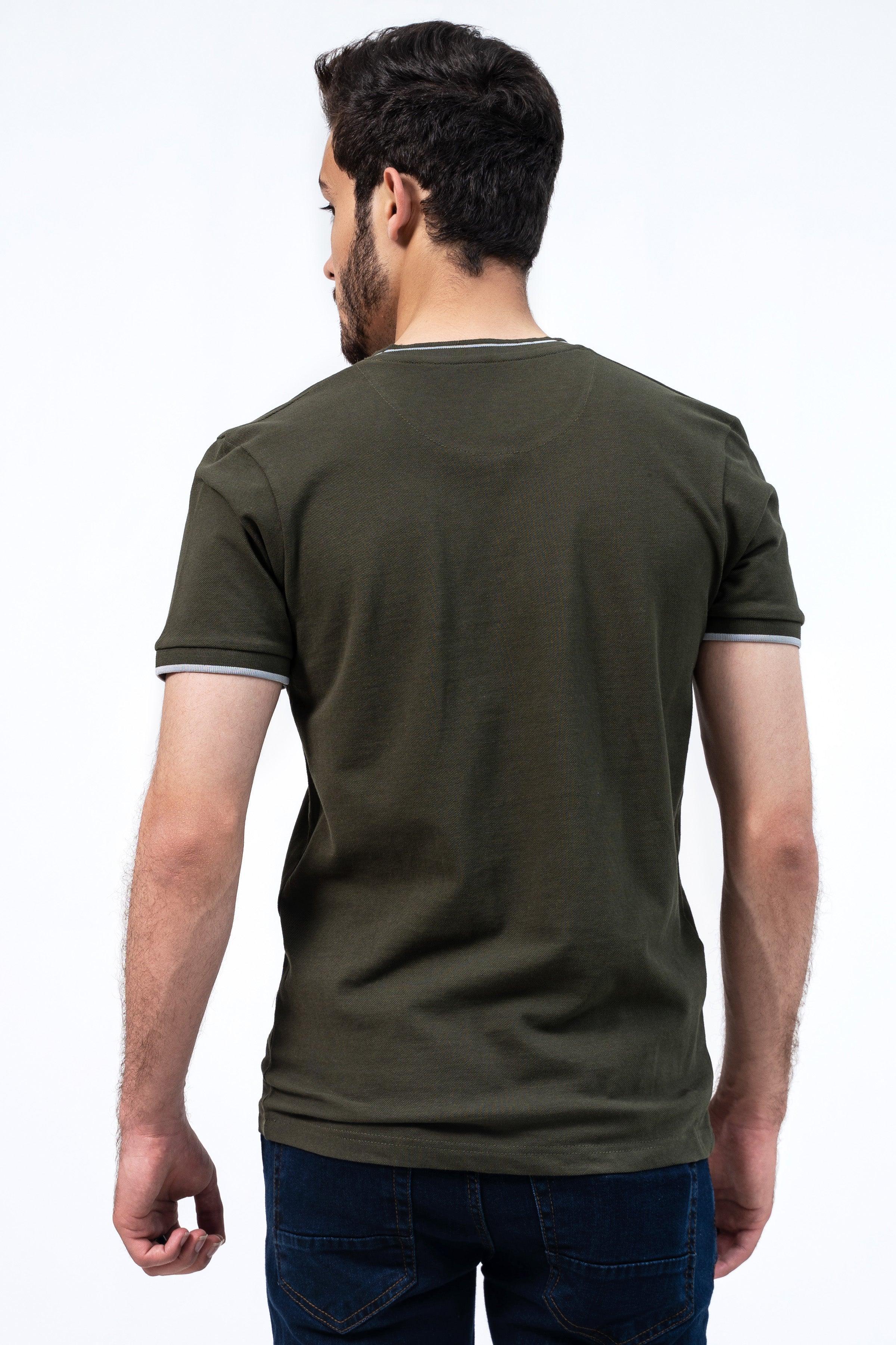 HENLEY T-SHIRT OLIVE GREEN - Image 4