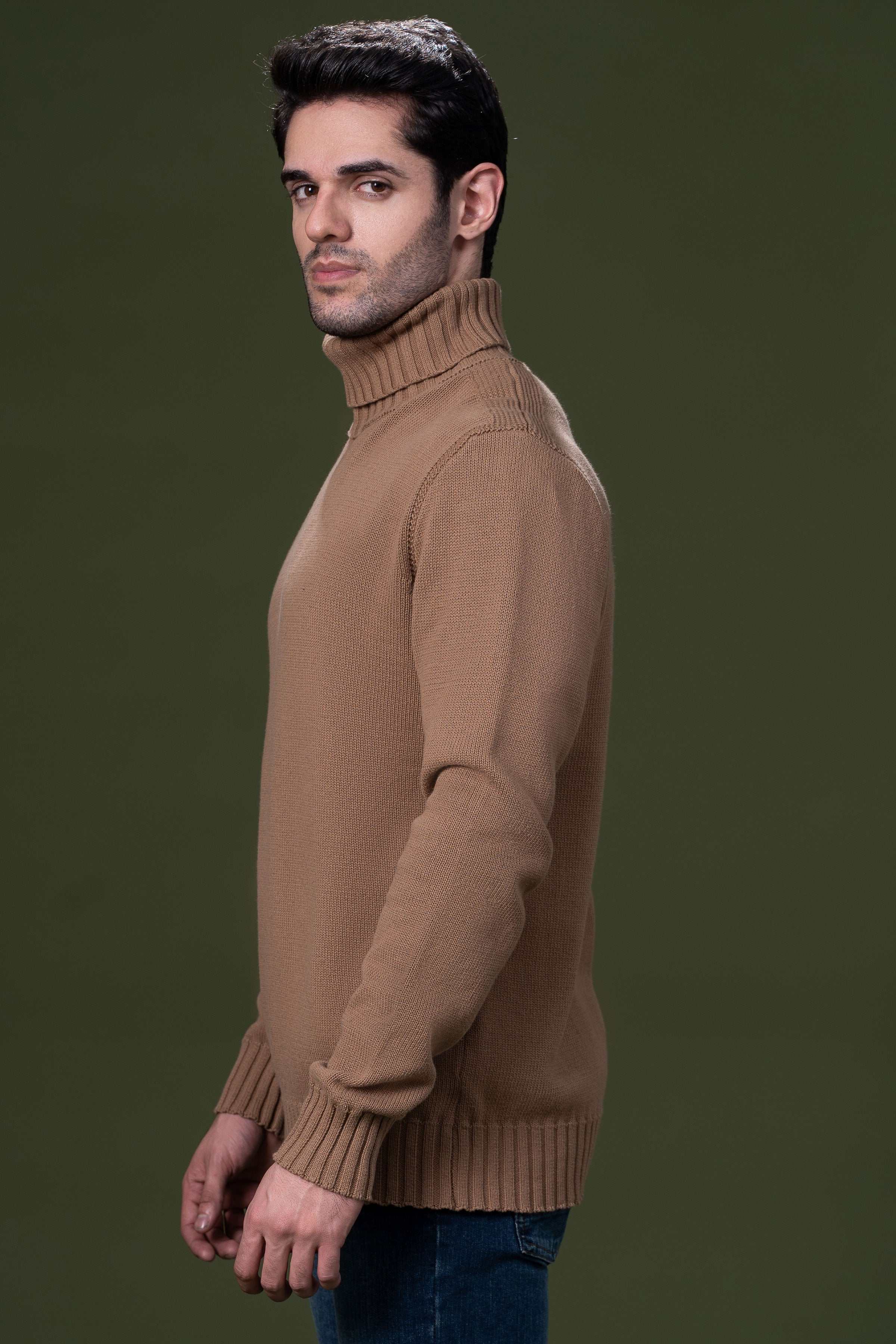 HIGH NECK SWEATER CAMEL - Image 3