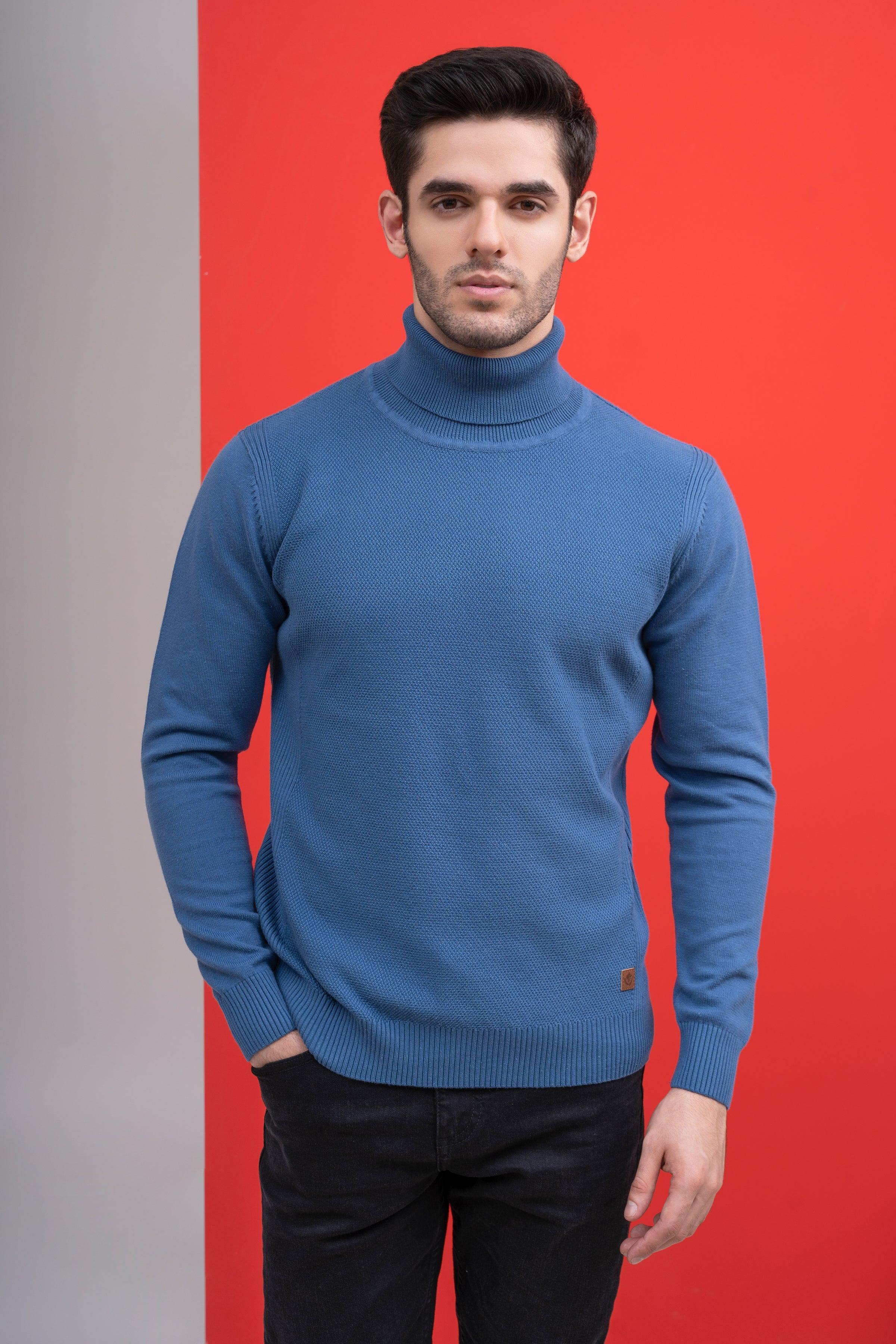 HIGH NECK SWEATER F/S BLUE