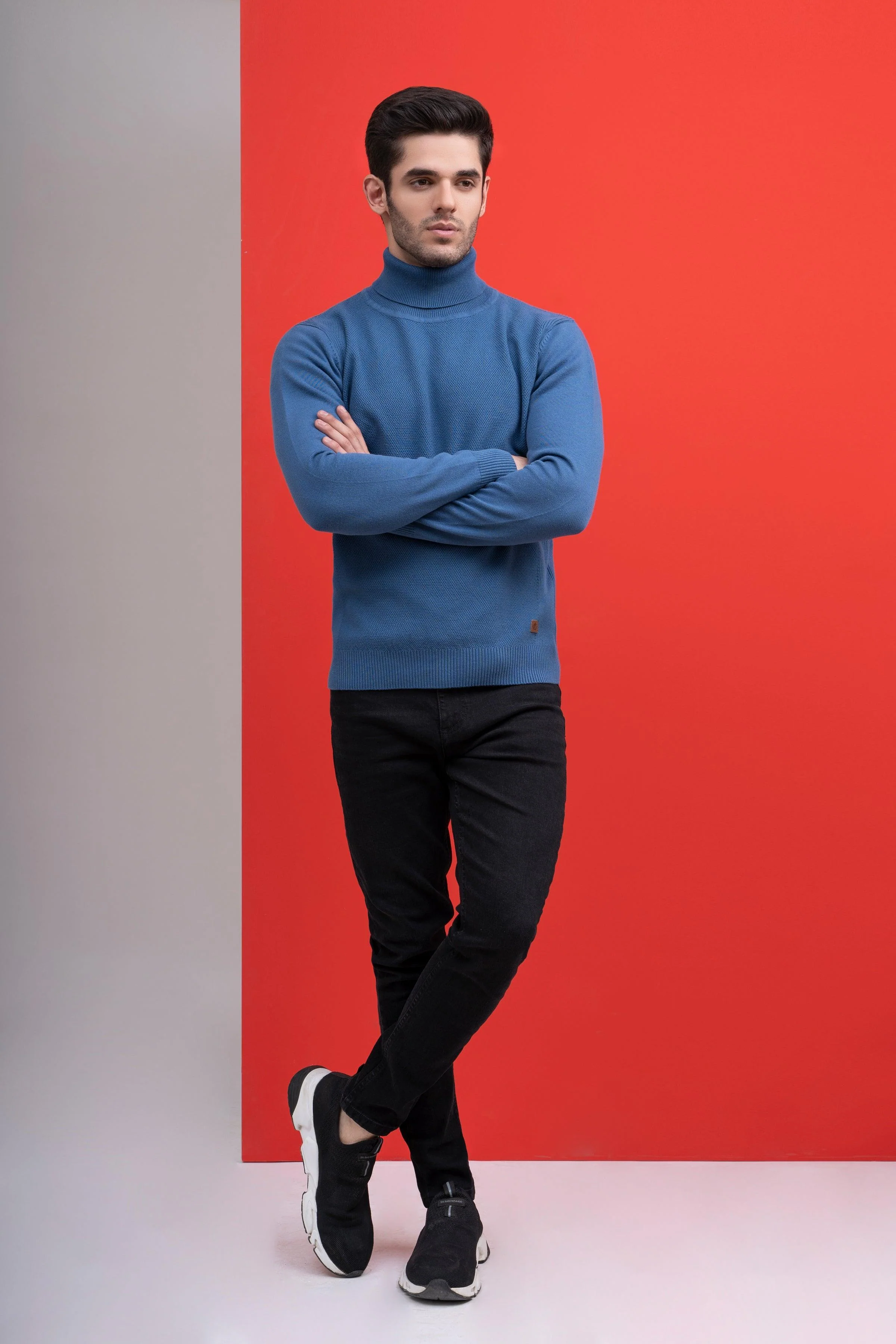 HIGH NECK SWEATER F/S BLUE - Image 2