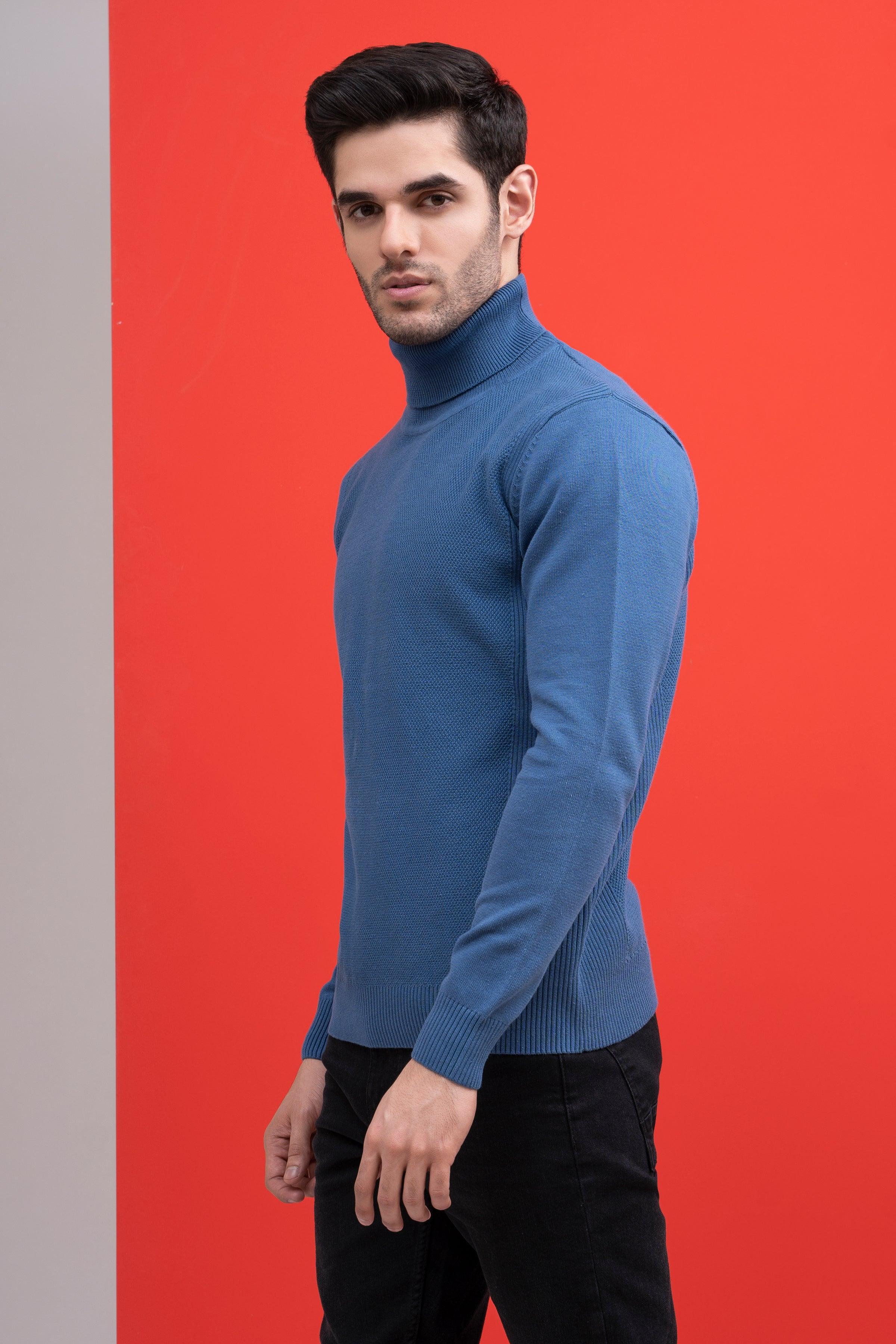 HIGH NECK SWEATER F/S BLUE - Image 3