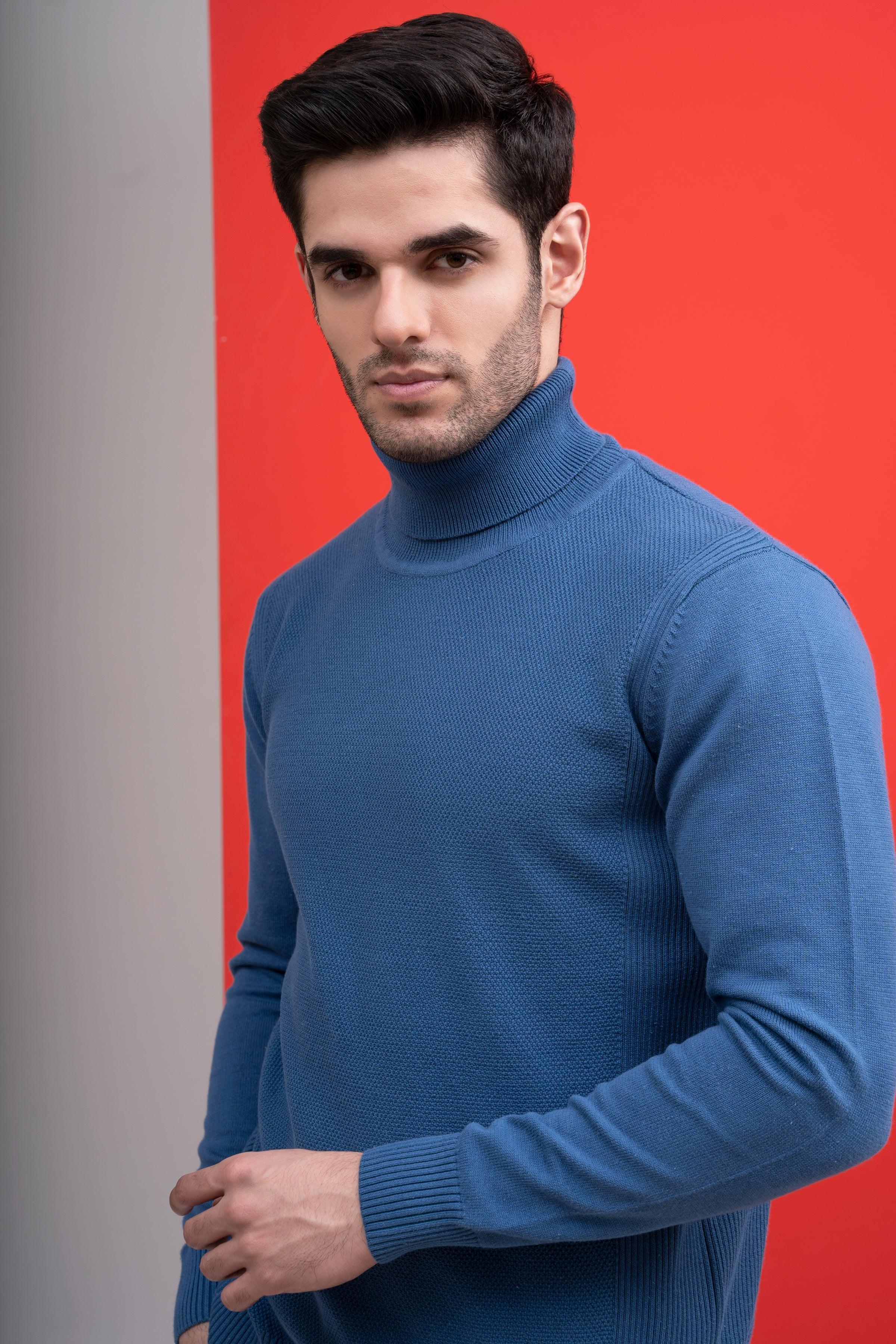 HIGH NECK SWEATER F/S BLUE - Image 4