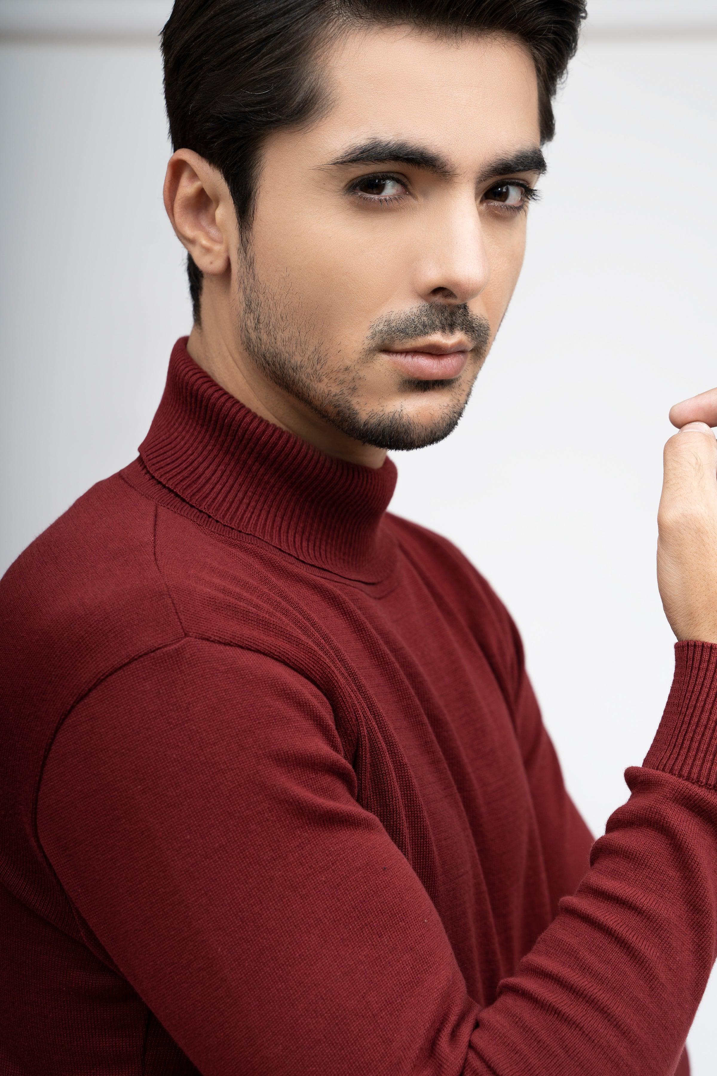 HIGH NECK SWEATER MAROON - Image 4
