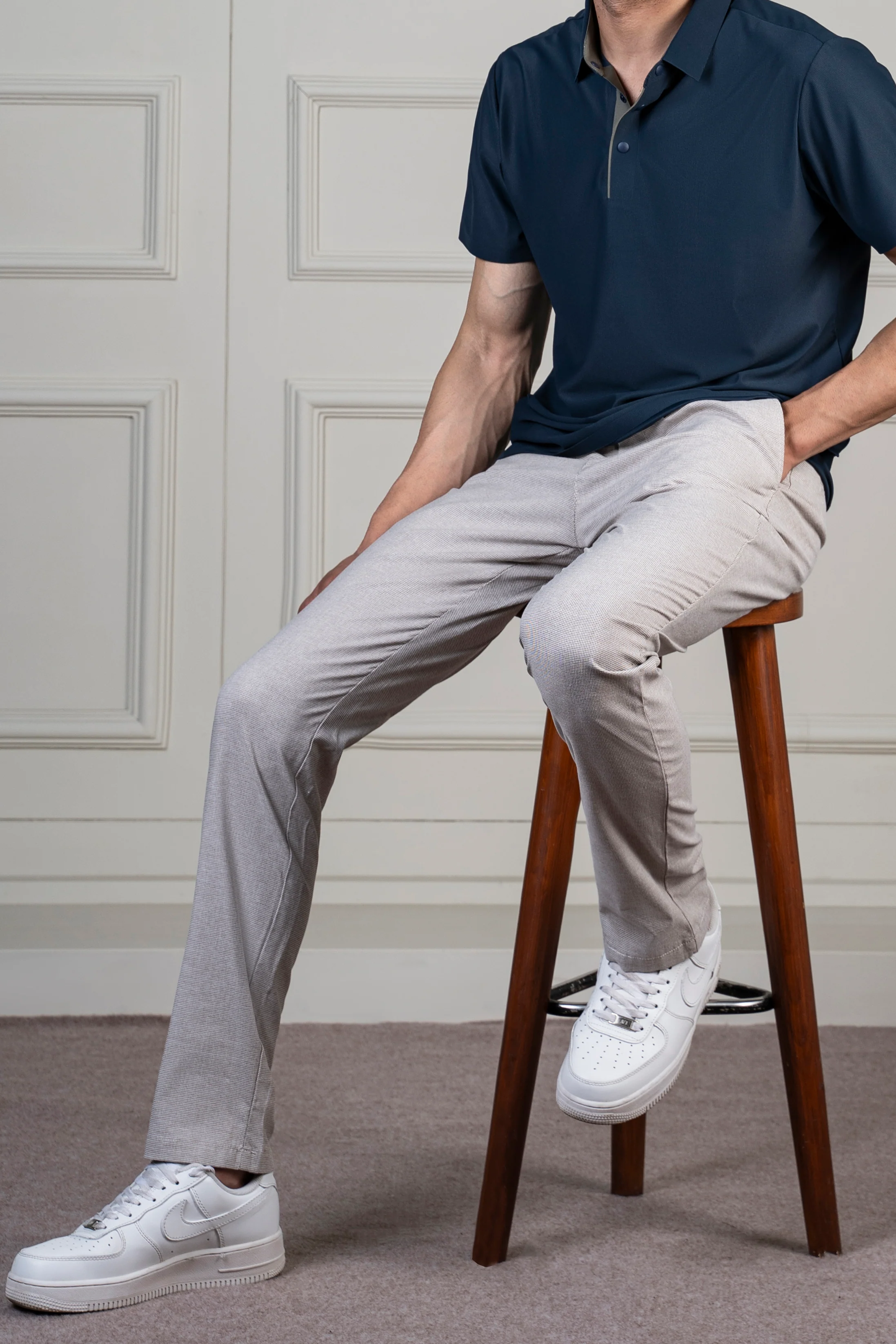 HOUNDSTOOTH SMART FIT PANT KHAKI - Image 4