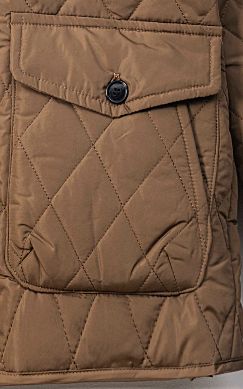 CORDUROY COLLAR QUILTED JACKET FULL SLEEVE KHAKI - Image 3