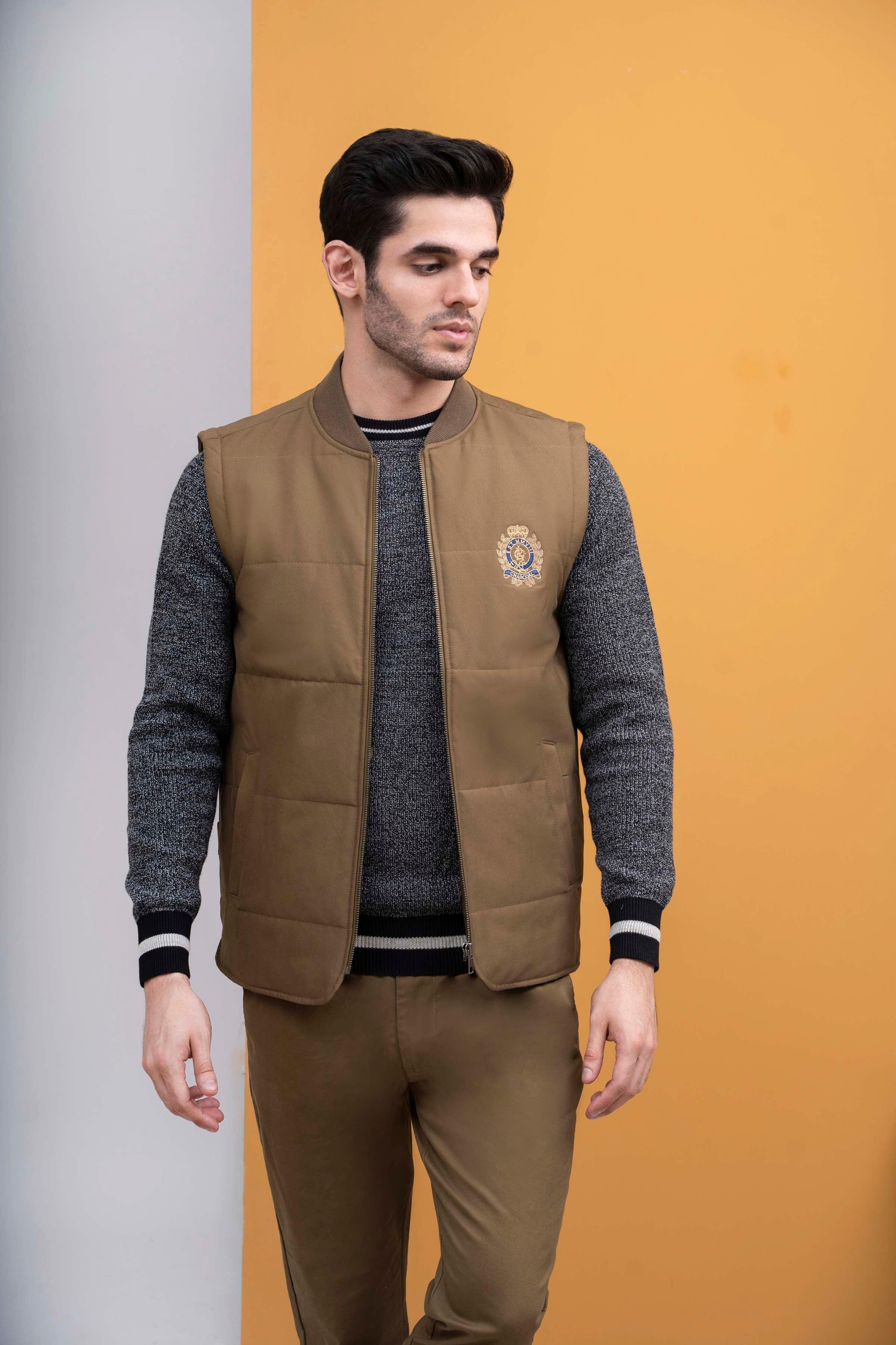 JACKET QUILTED WITH RIB BAN S/L DARK KHAKI - Image 2