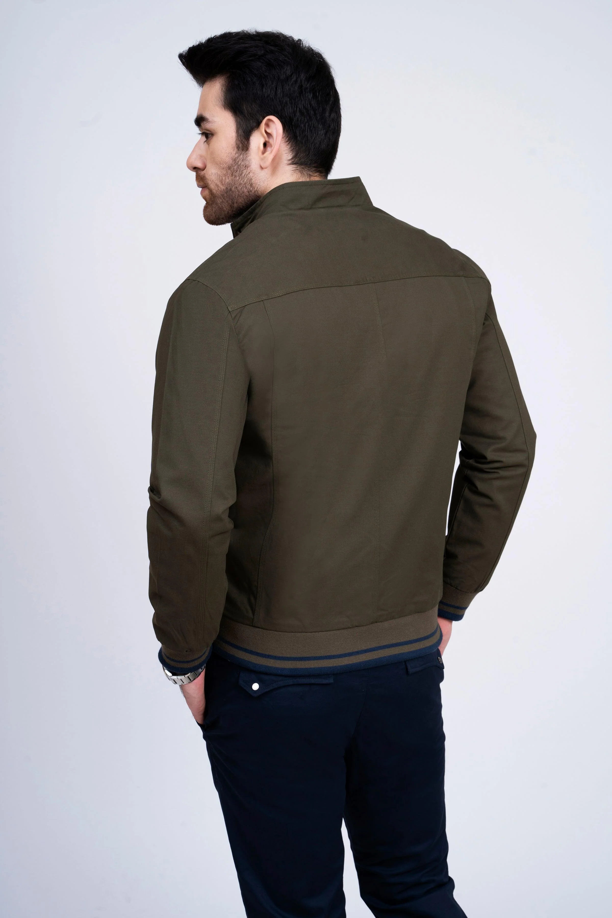 JACKET TIPPING BAN COLLAR DARK OLIVE - Image 3