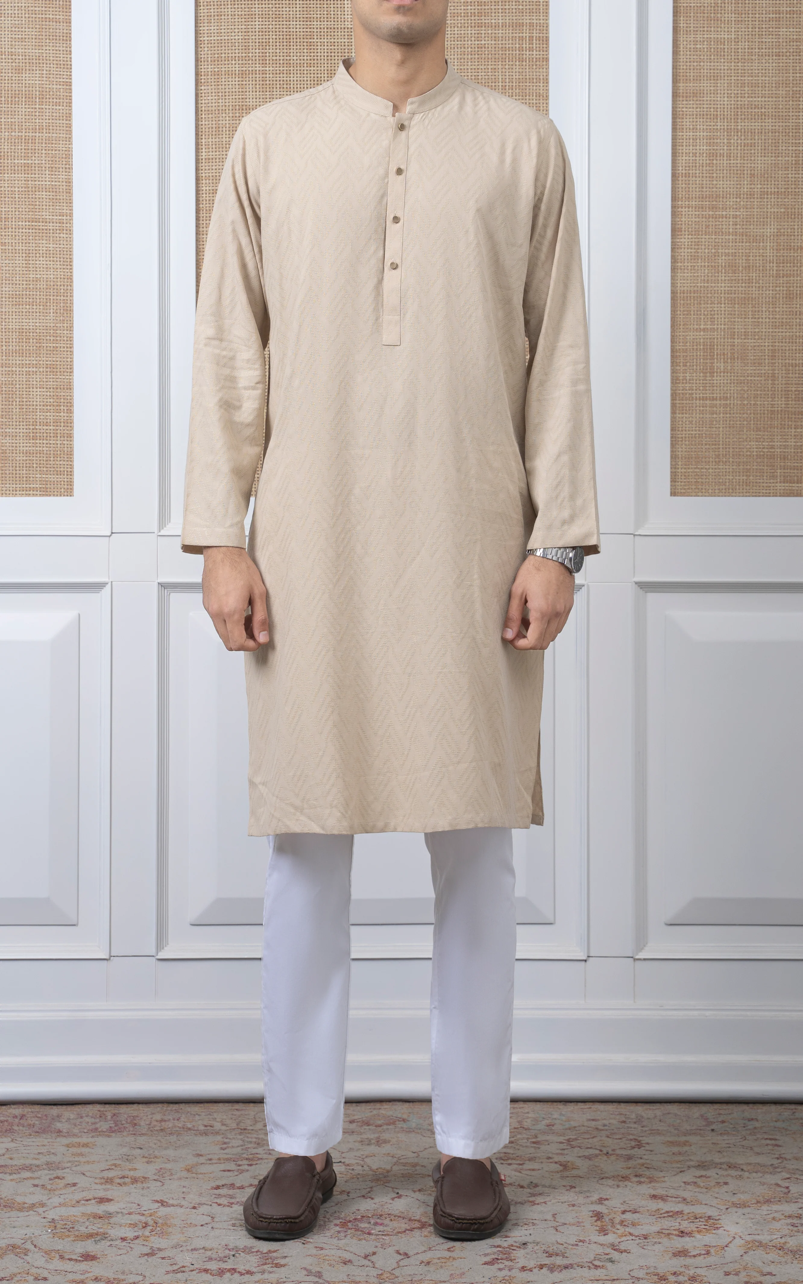 JACQUARD COTTON KURTA - SIGNATURE COLLECTION BEIGE