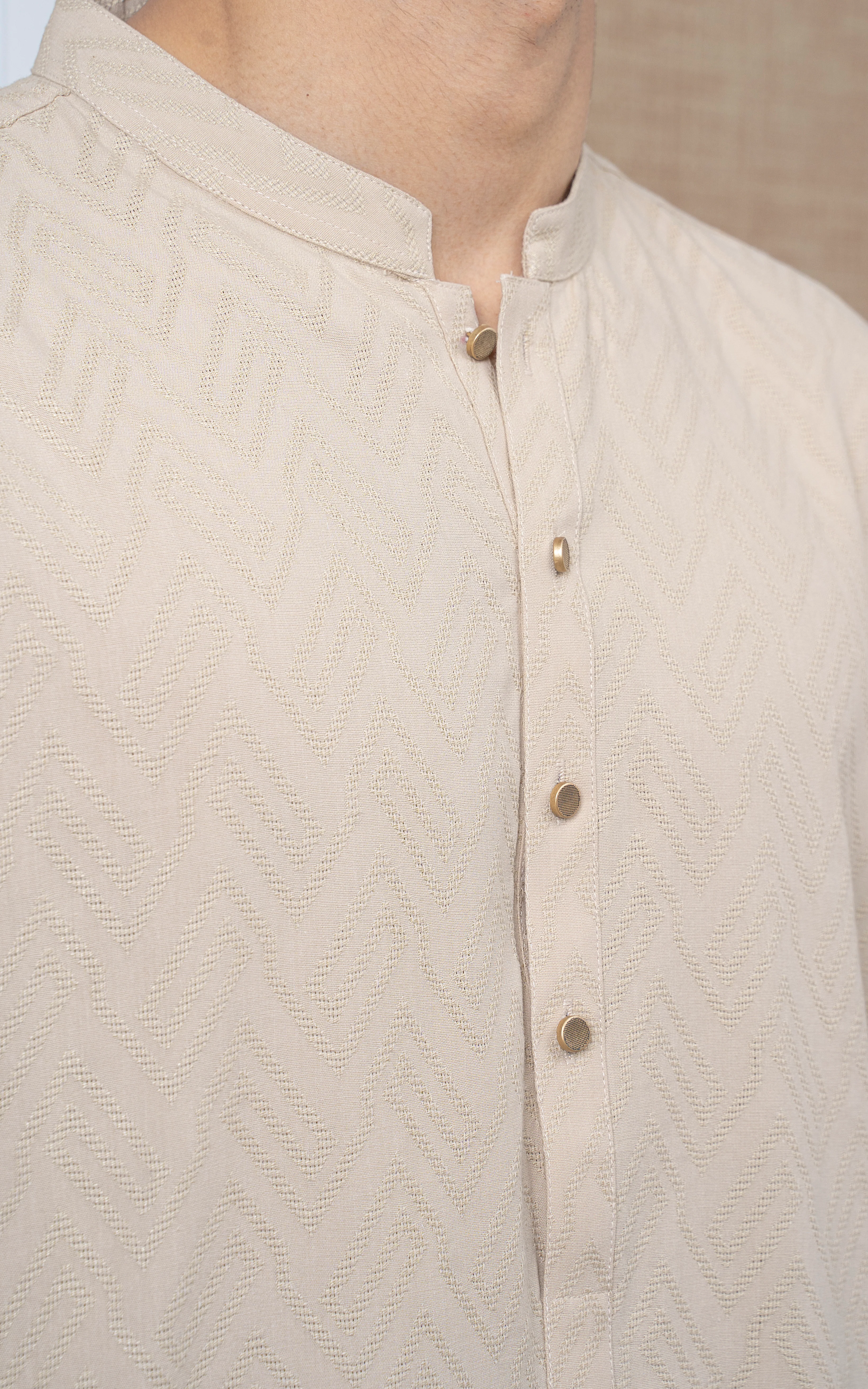 JACQUARD COTTON KURTA - SIGNATURE COLLECTION BEIGE - Image 2