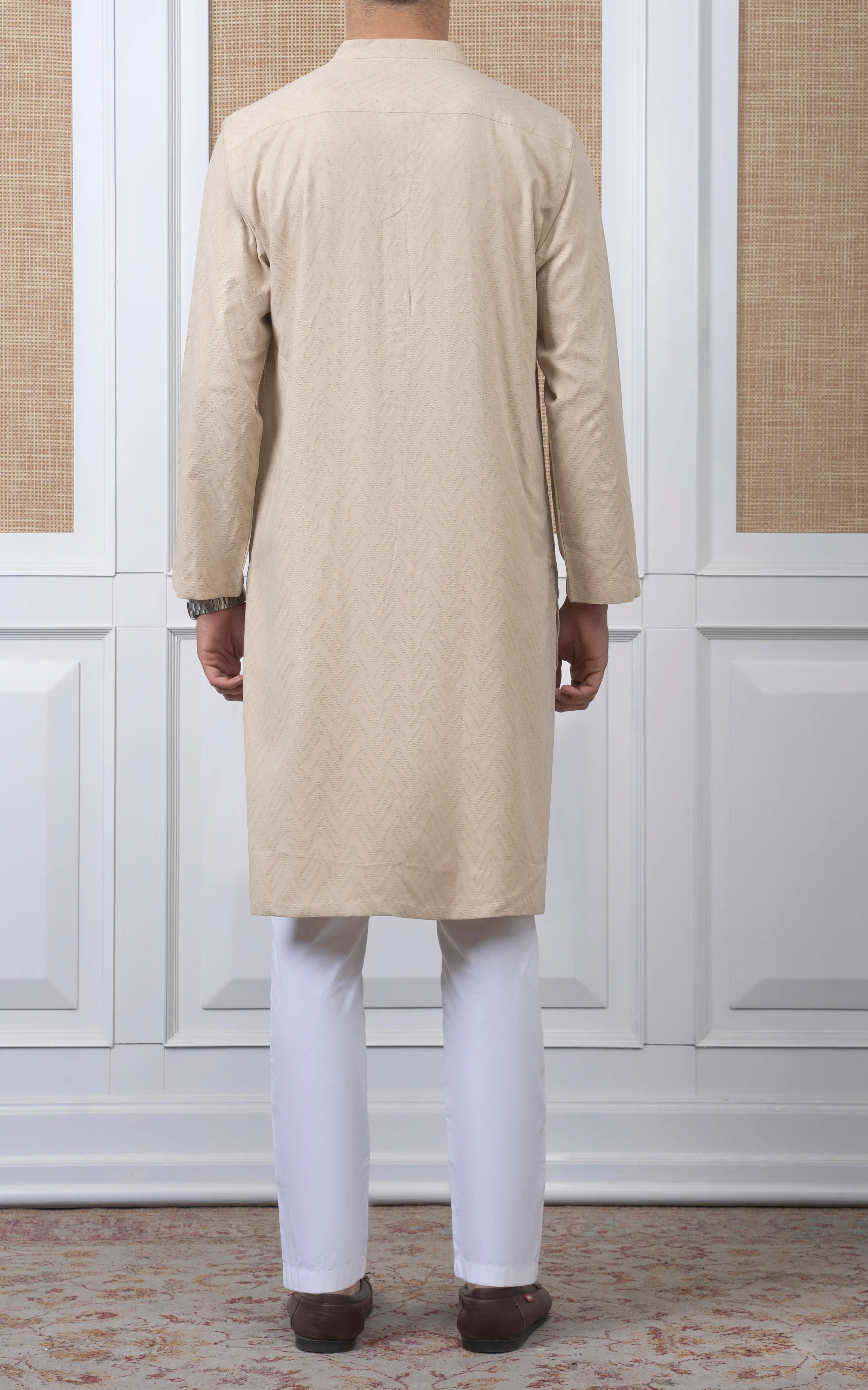 JACQUARD COTTON KURTA - SIGNATURE COLLECTION BEIGE - Image 4