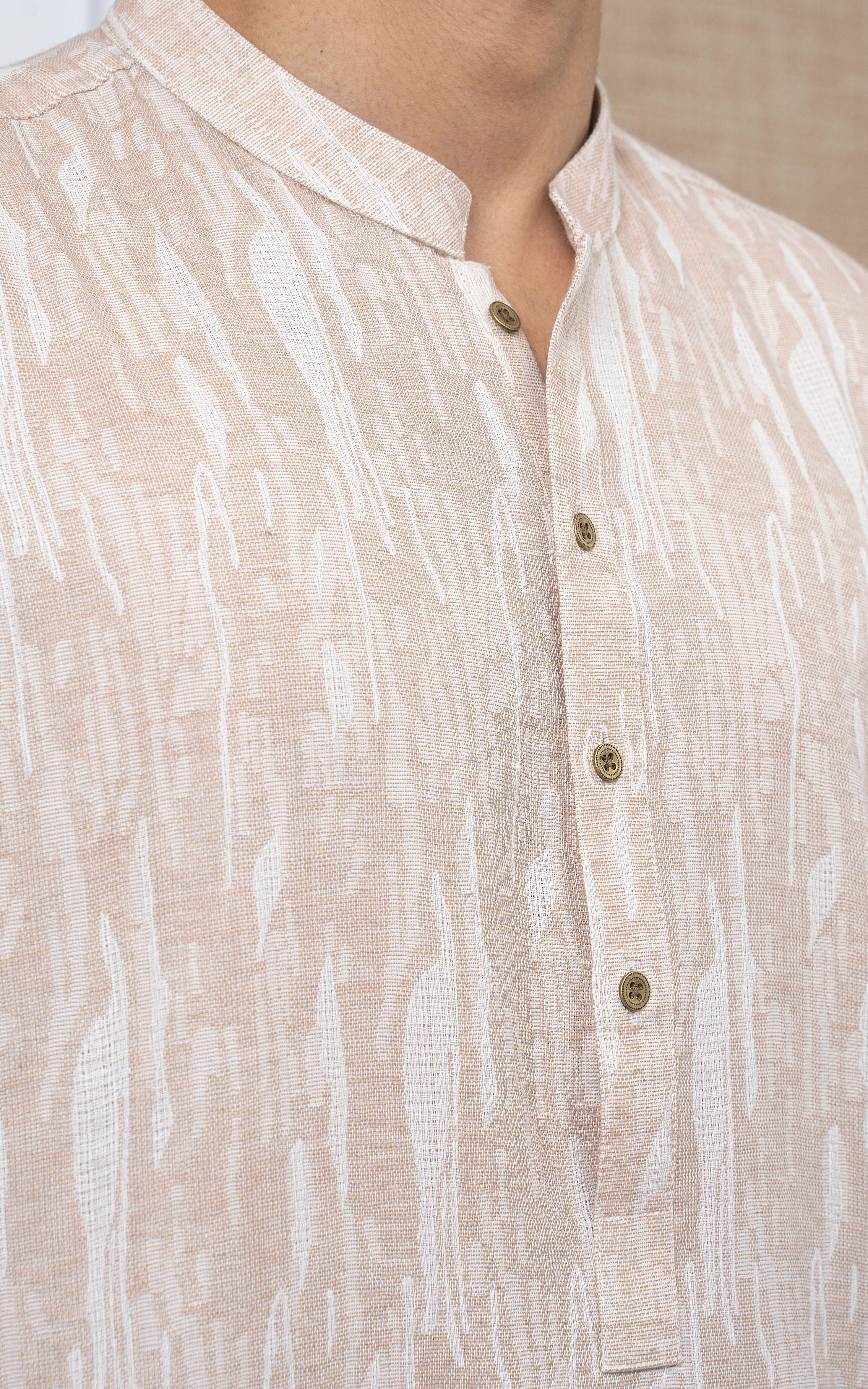 JACQUARD COTTON KURTA - SIGNATURE COLLECTION  BEIGE WHITE - Image 2