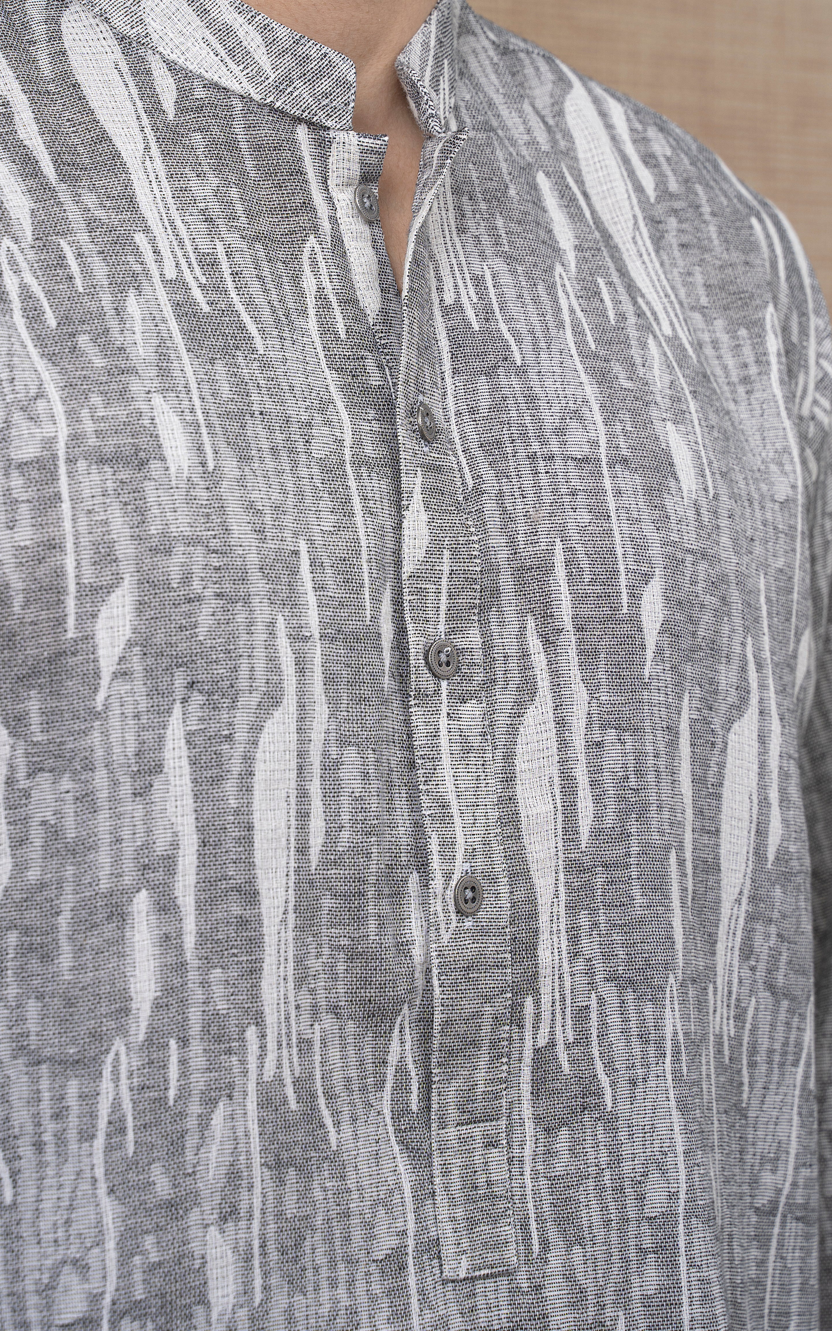 JACQUARD COTTON KURTA - SIGNATURE COLLECTION BLACK WHITE - Image 2
