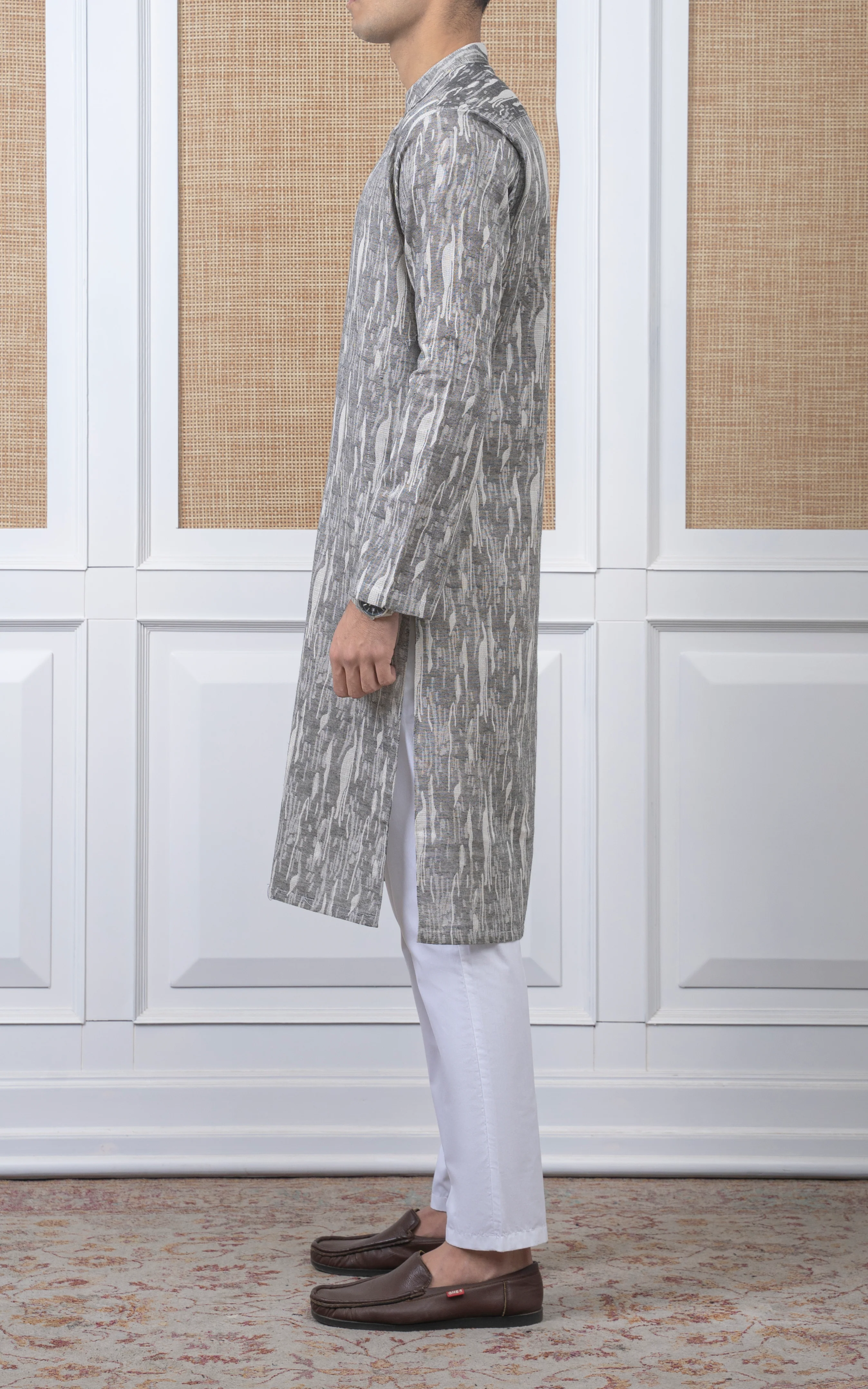 JACQUARD COTTON KURTA - SIGNATURE COLLECTION BLACK WHITE - Image 3