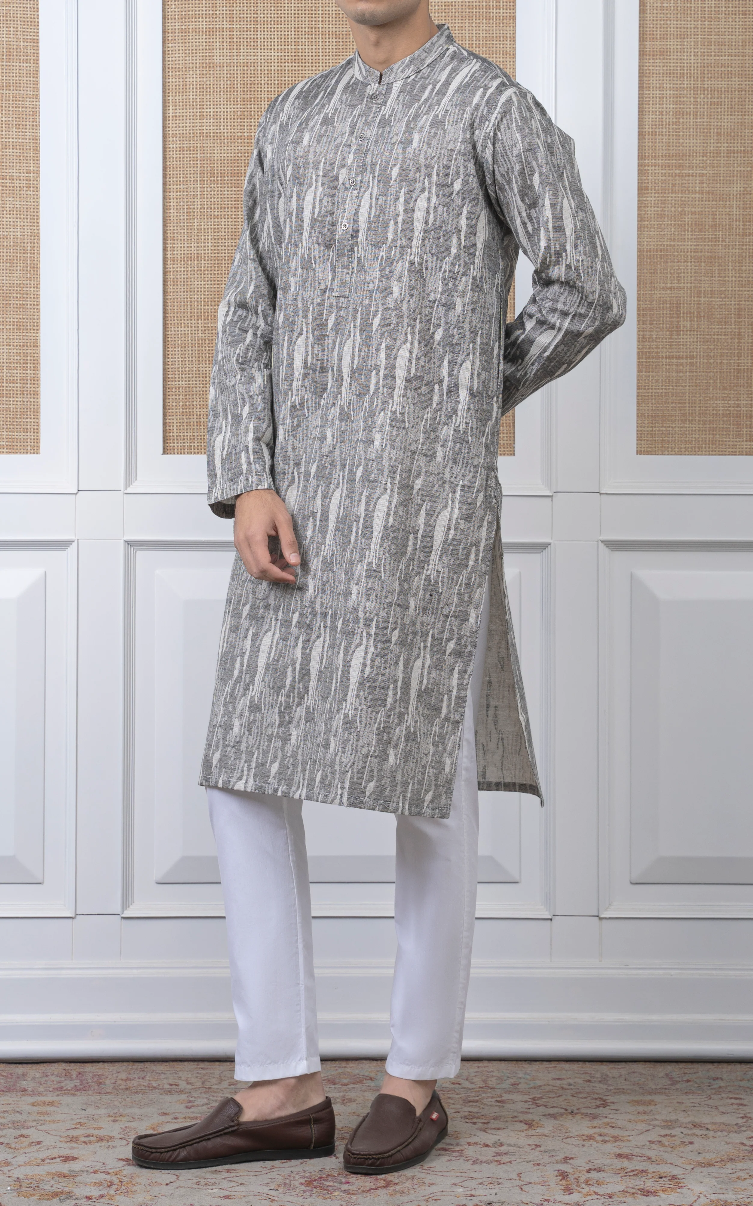 JACQUARD COTTON KURTA - SIGNATURE COLLECTION BLACK WHITE - Image 5