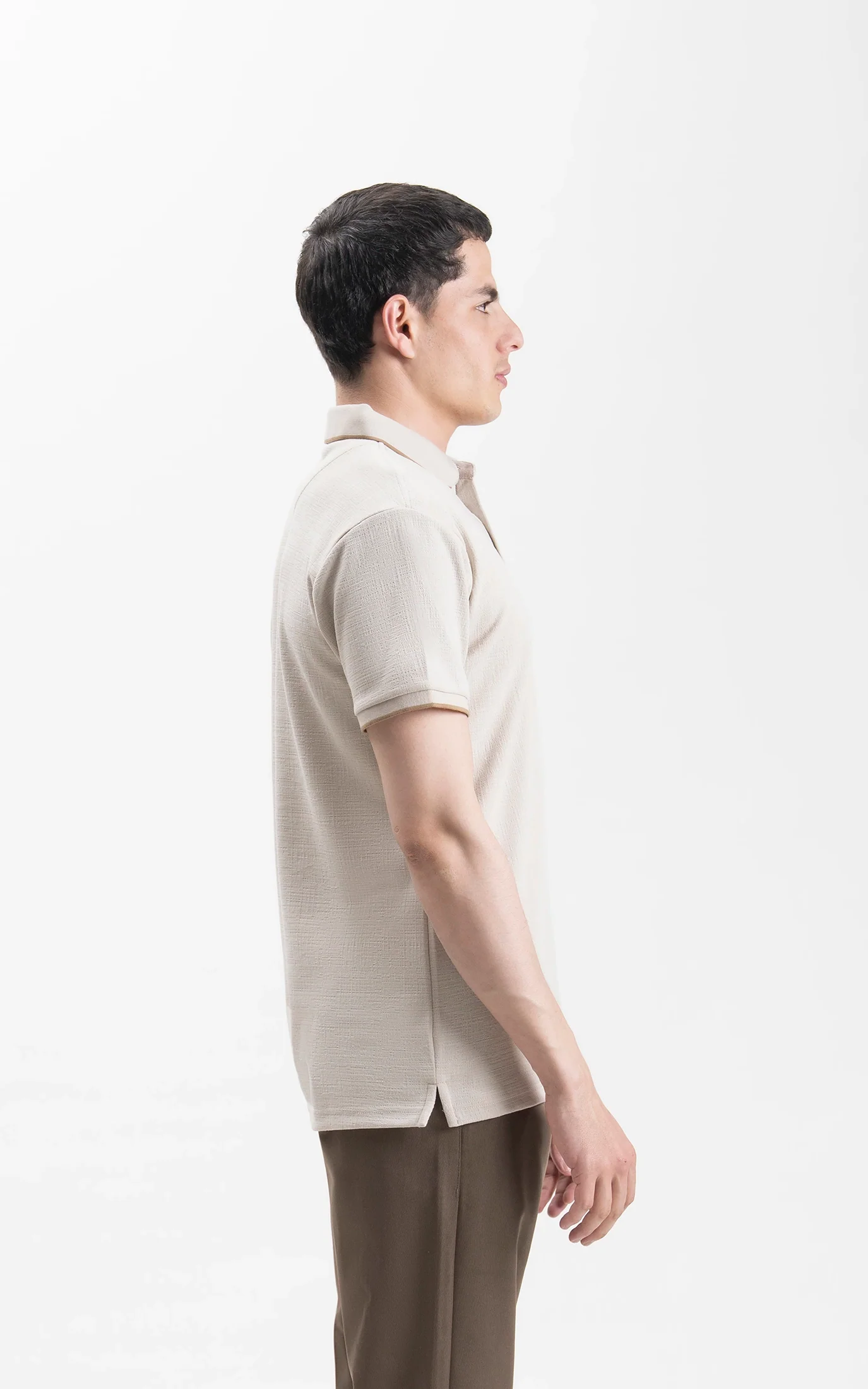 JACQUARD TEXTURED TIPPED POLO SHIRT BEIGE - Image 4