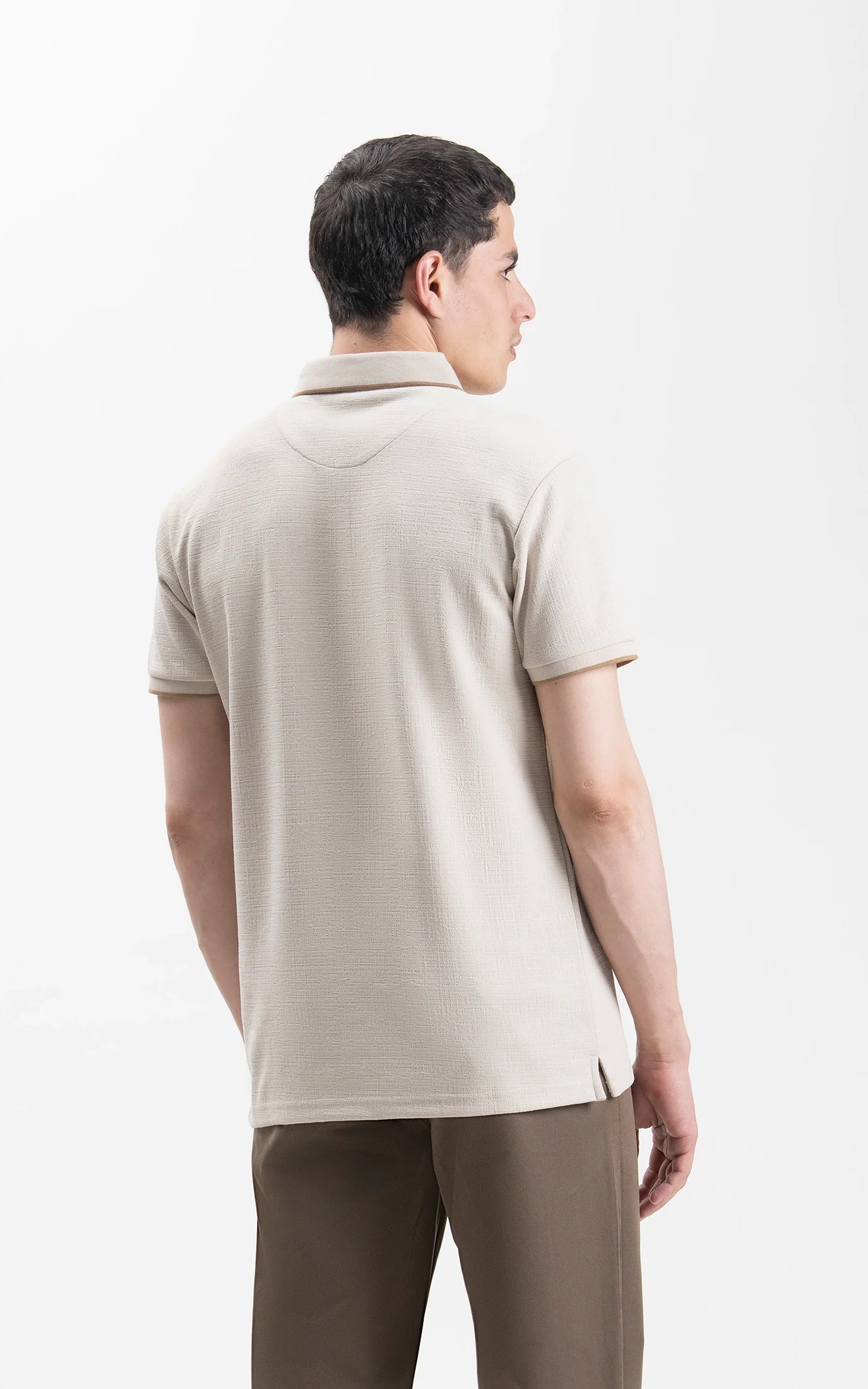 JACQUARD TEXTURED TIPPED POLO SHIRT BEIGE - Image 6