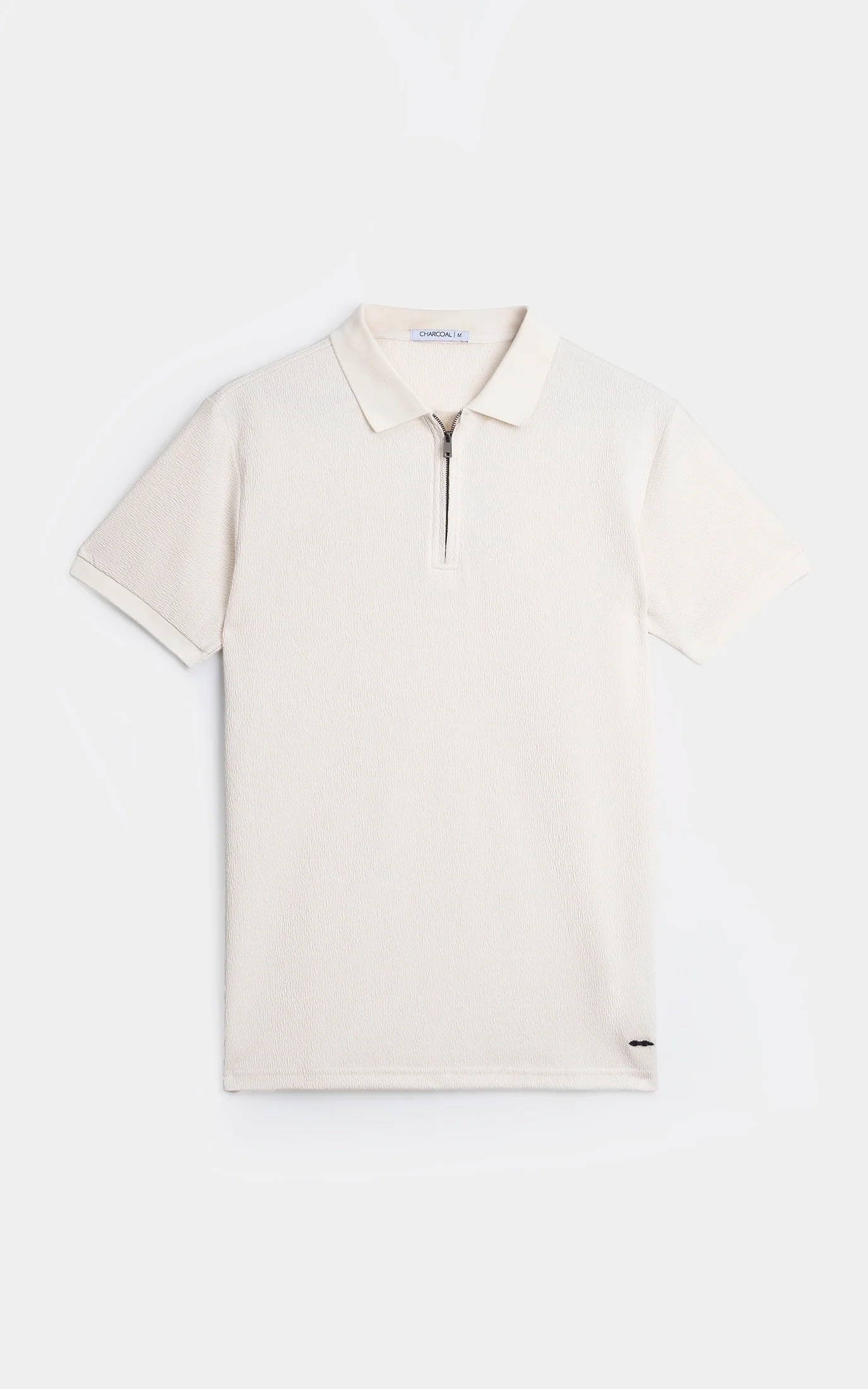 JACQUARD TEXTURED ZIP POLO SHIRT BEIGE - Image 2