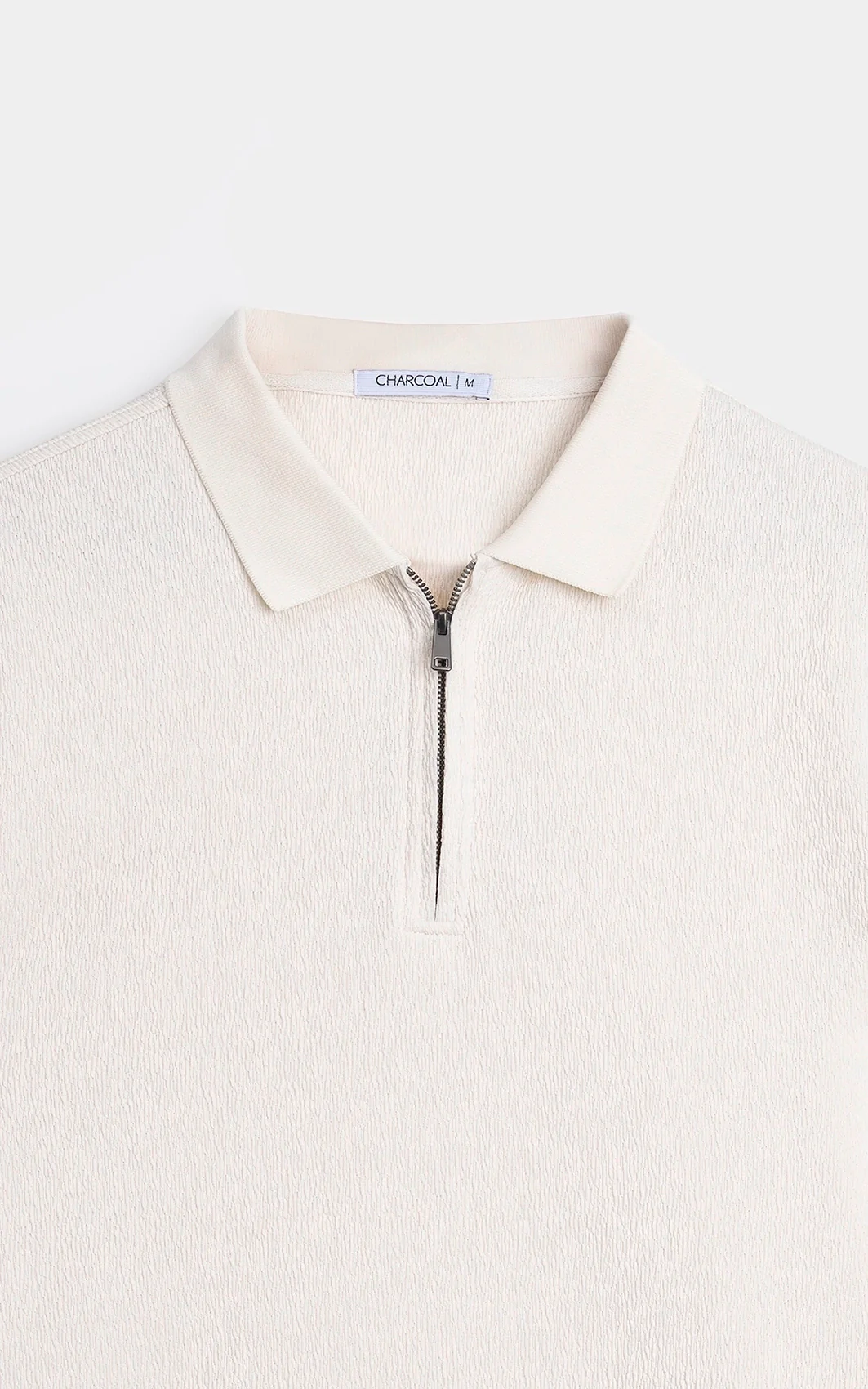 JACQUARD TEXTURED ZIP POLO SHIRT BEIGE - Image 4