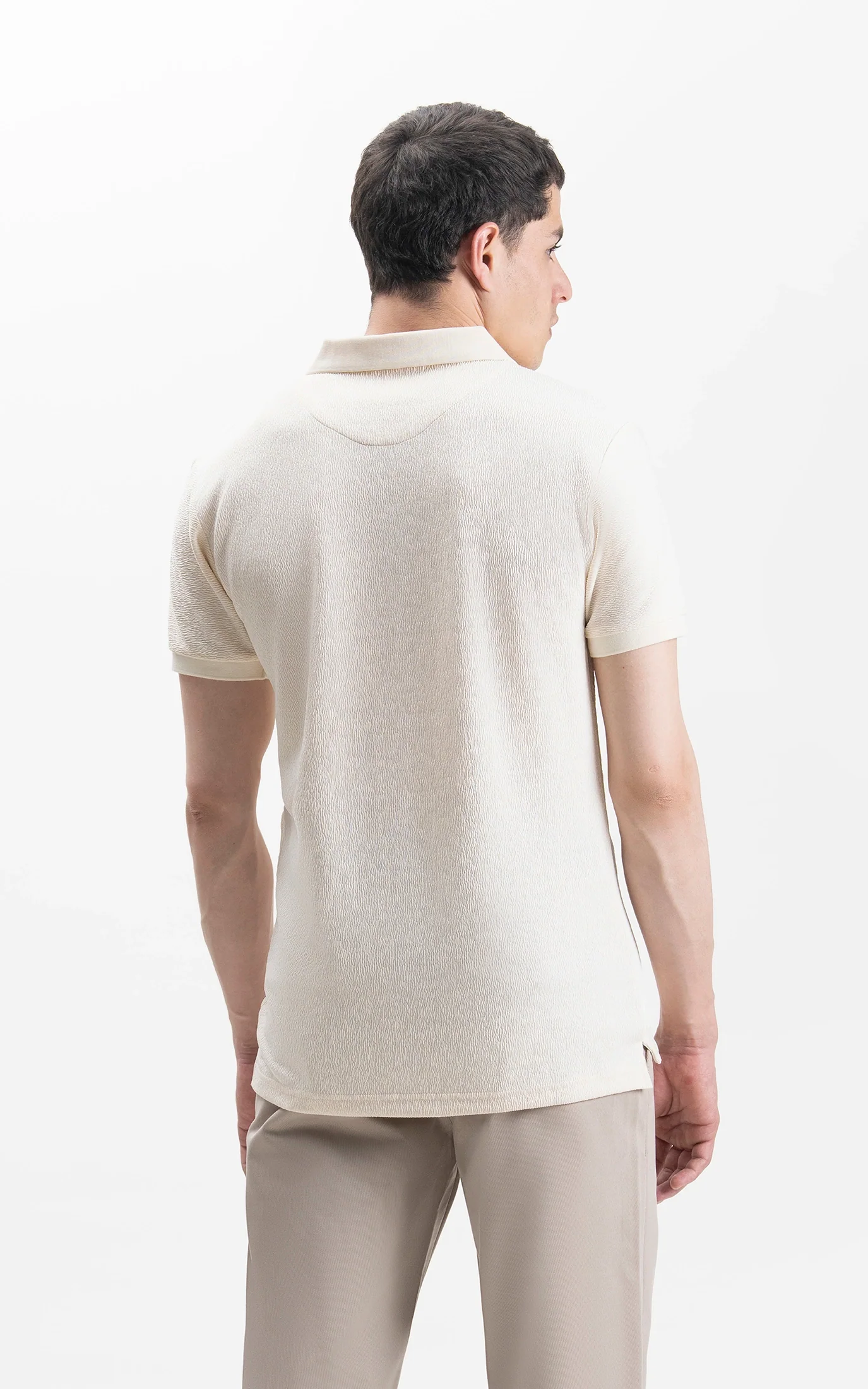 JACQUARD TEXTURED ZIP POLO SHIRT BEIGE - Image 7