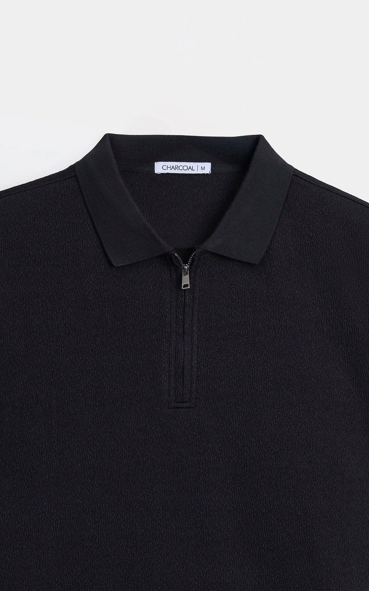 JACQUARD TEXTURED ZIP POLO SHIRT BLACK - Image 5