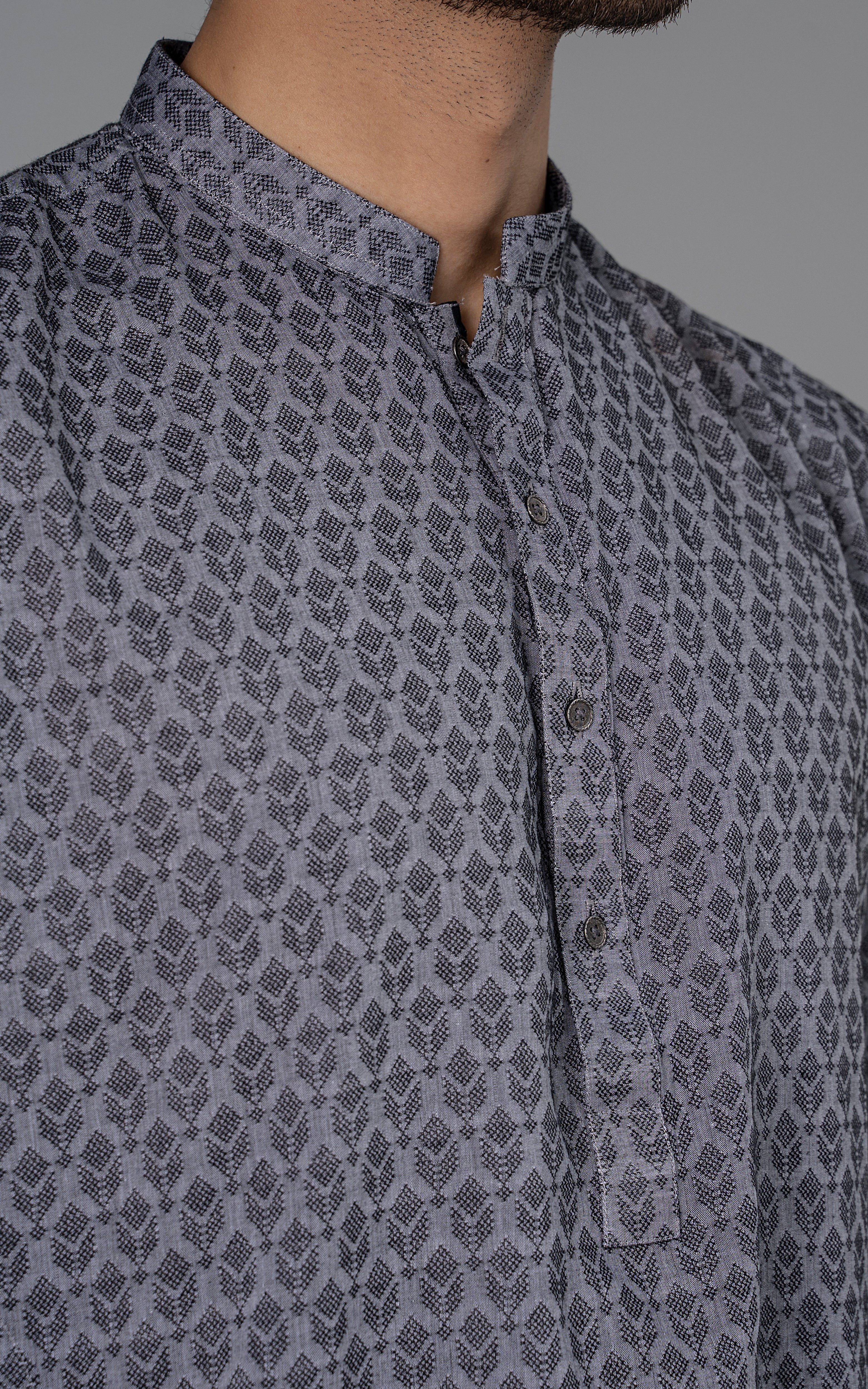 JACQUARD YARN DYED KURTA - PREMIUM COLLECTION BLACK - Image 2