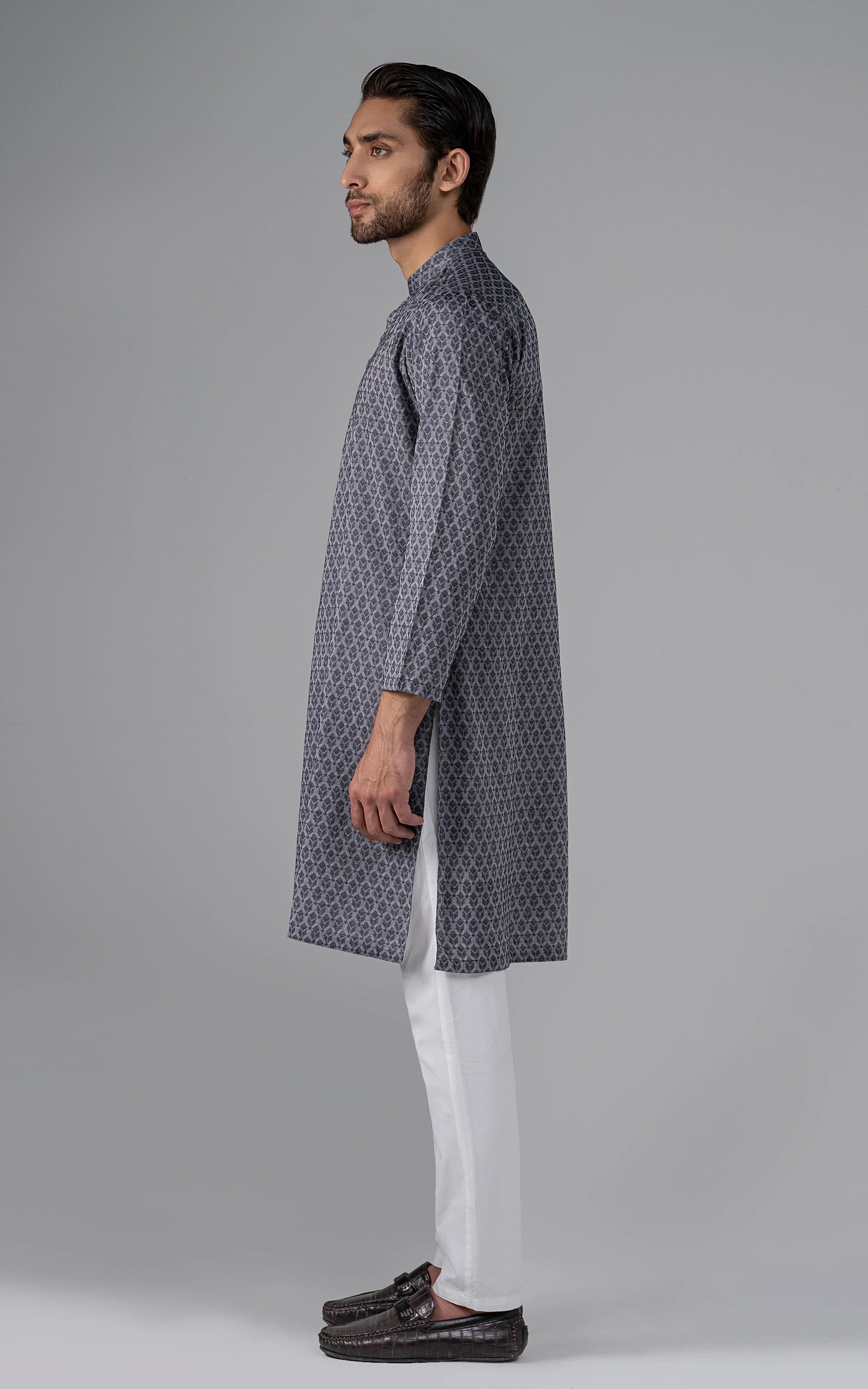 JACQUARD YARN DYED KURTA - PREMIUM COLLECTION BLACK - Image 3
