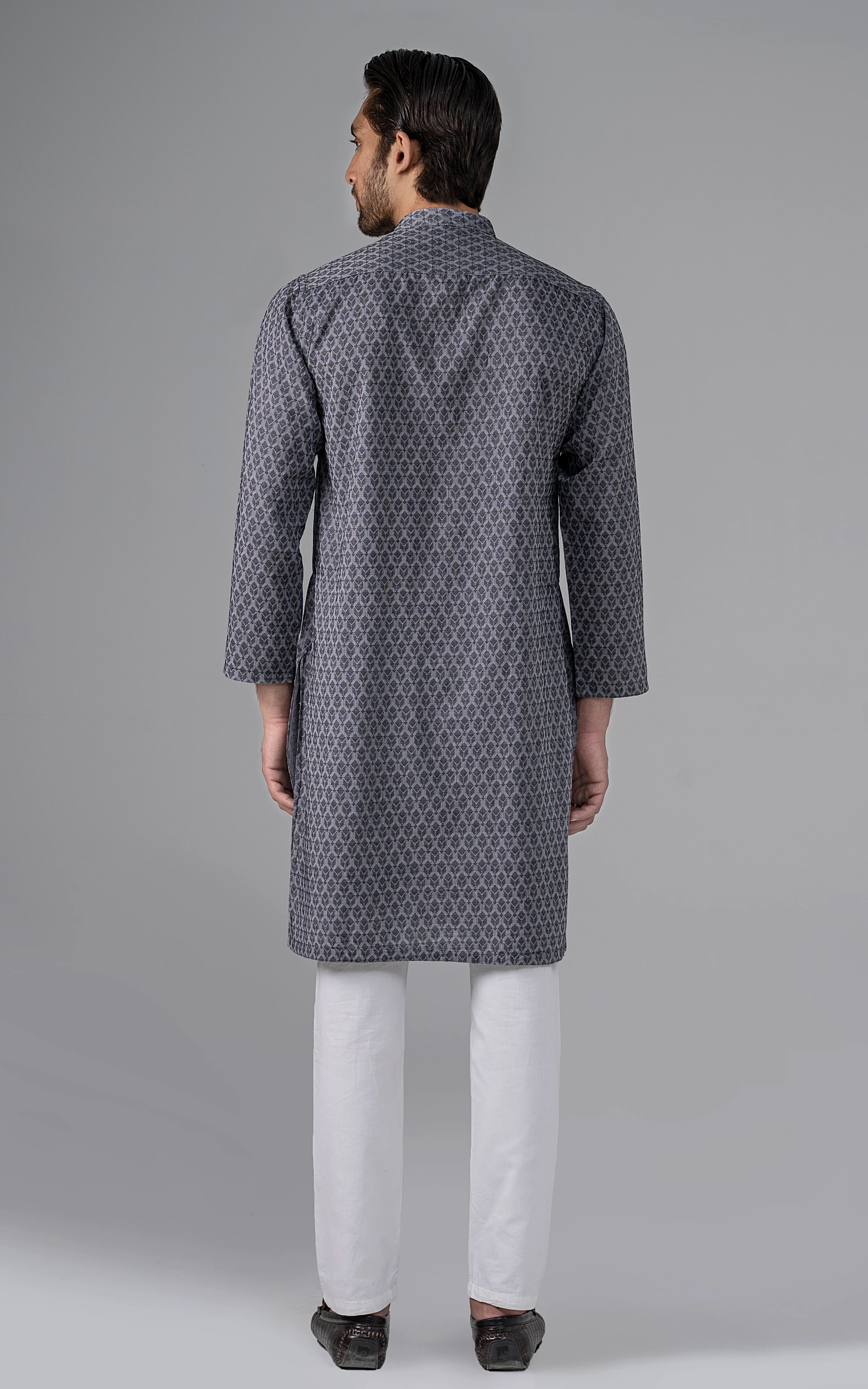 JACQUARD YARN DYED KURTA - PREMIUM COLLECTION BLACK - Image 4