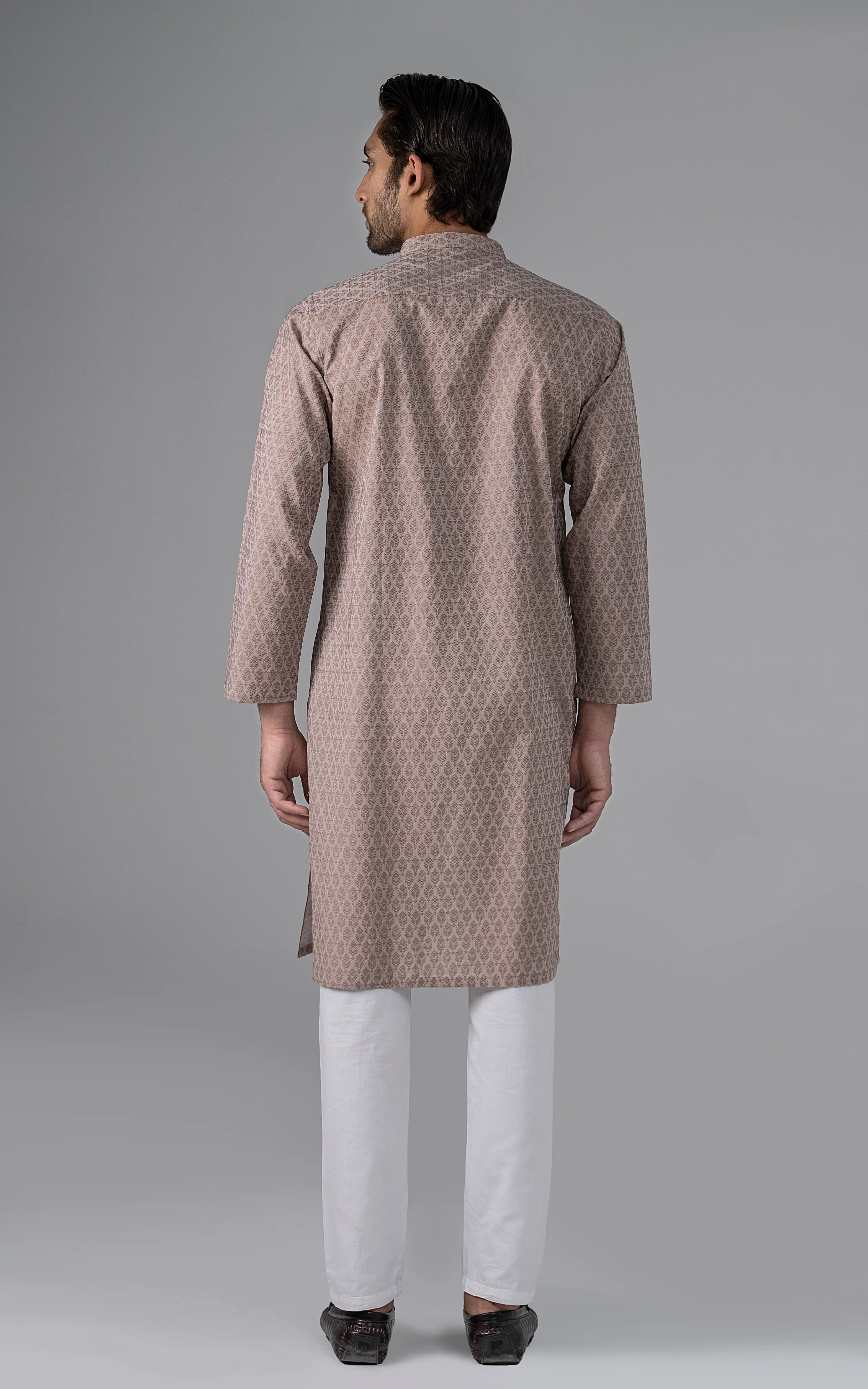 JACQUARD YARN DYED KURTA - PREMIUM COLLECTION BROWN - Image 4