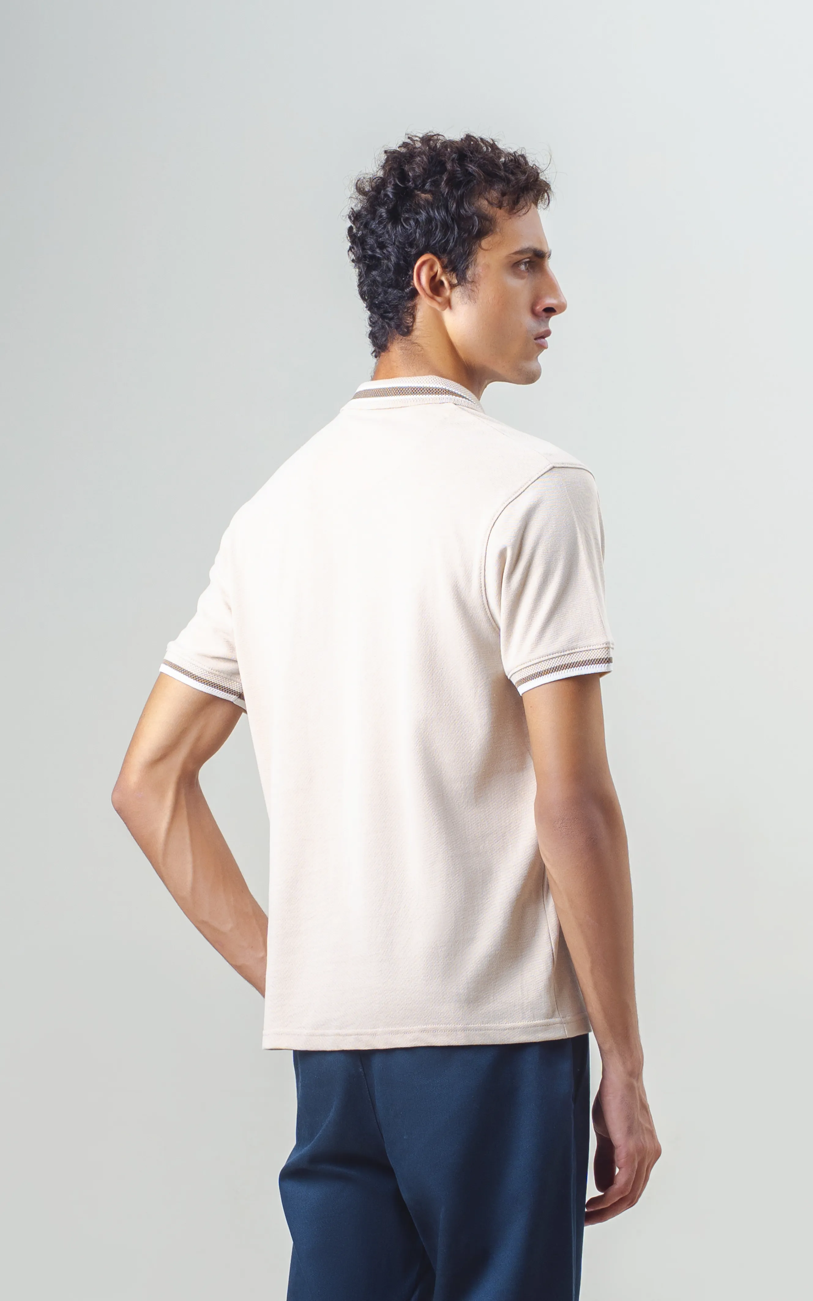 JACQUARD TIPPING COLLAR POLO BEIGE - Image 3