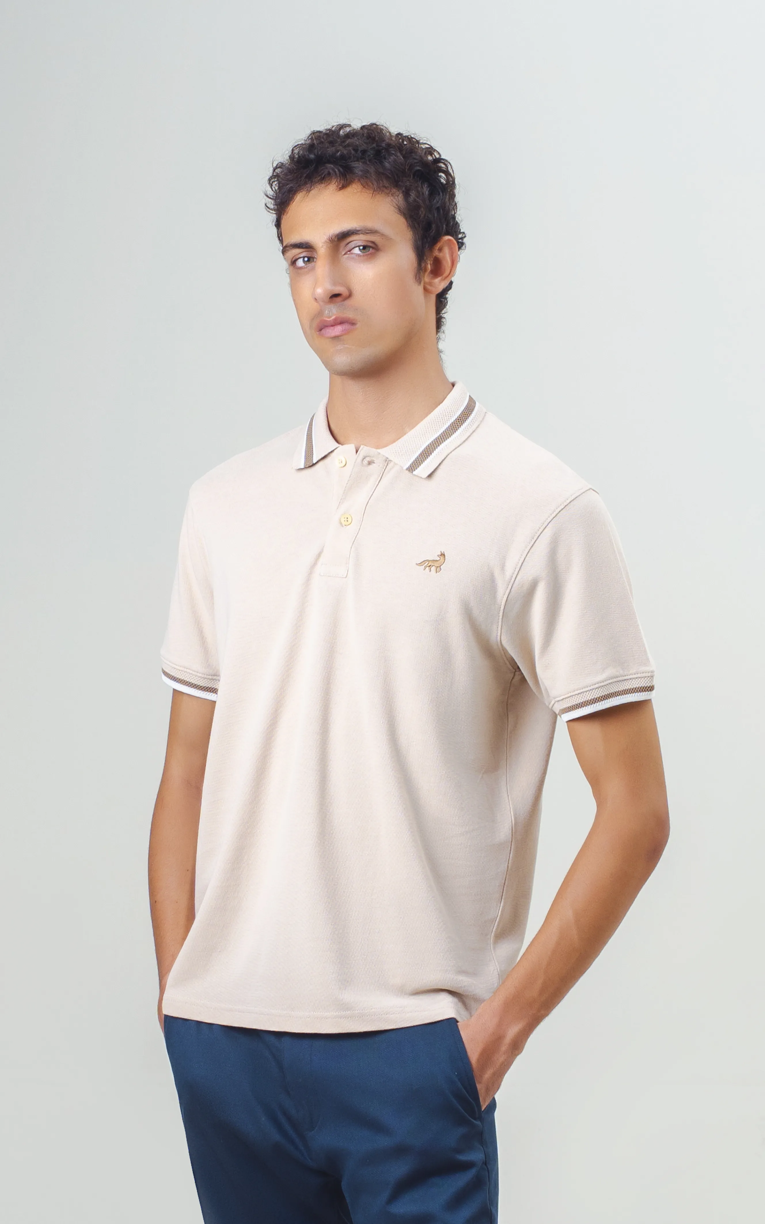 JACQUARD TIPPING COLLAR POLO BEIGE - Image 4