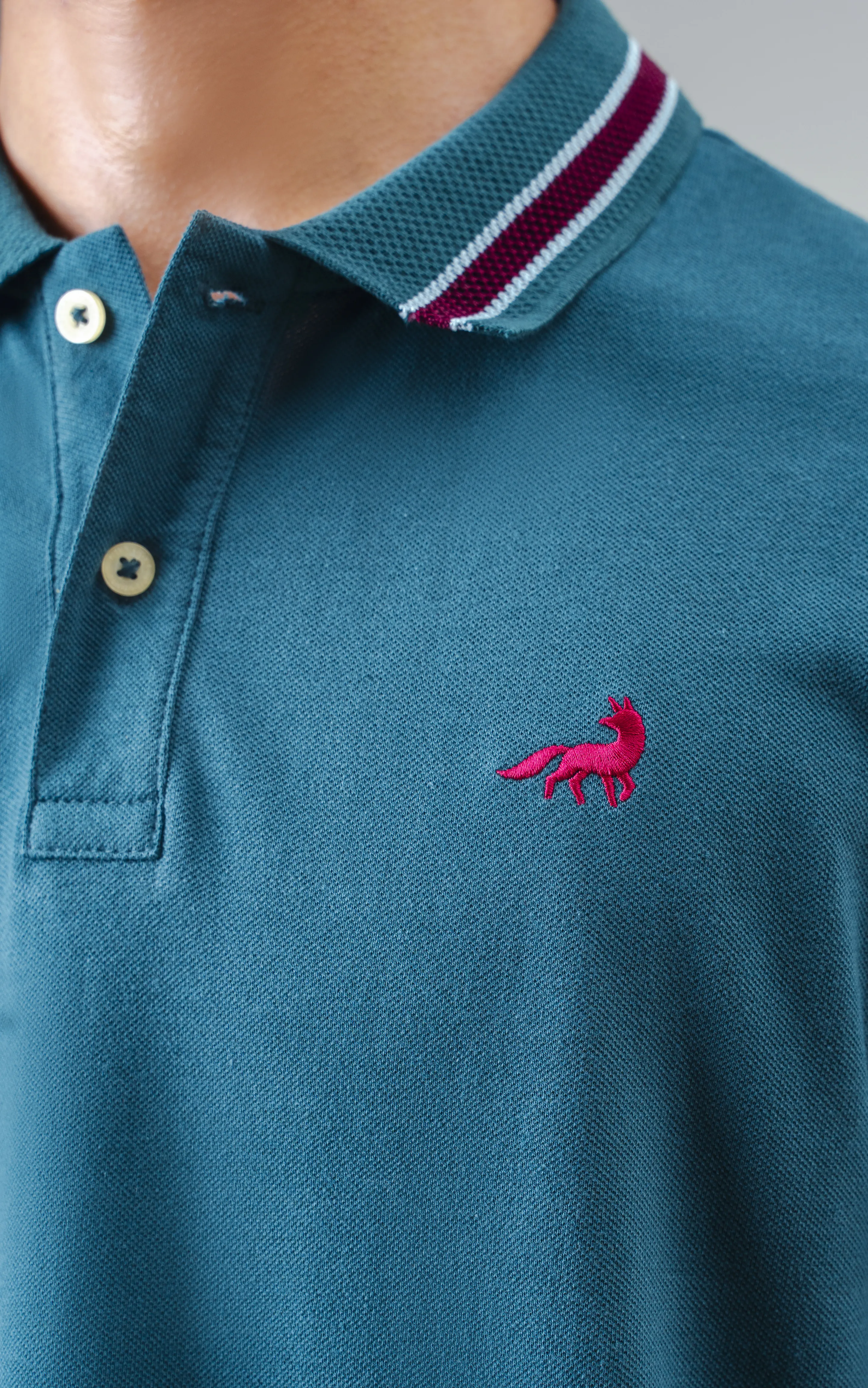 JACQUARD TIPPING COLLAR POLO GREEN - Image 2