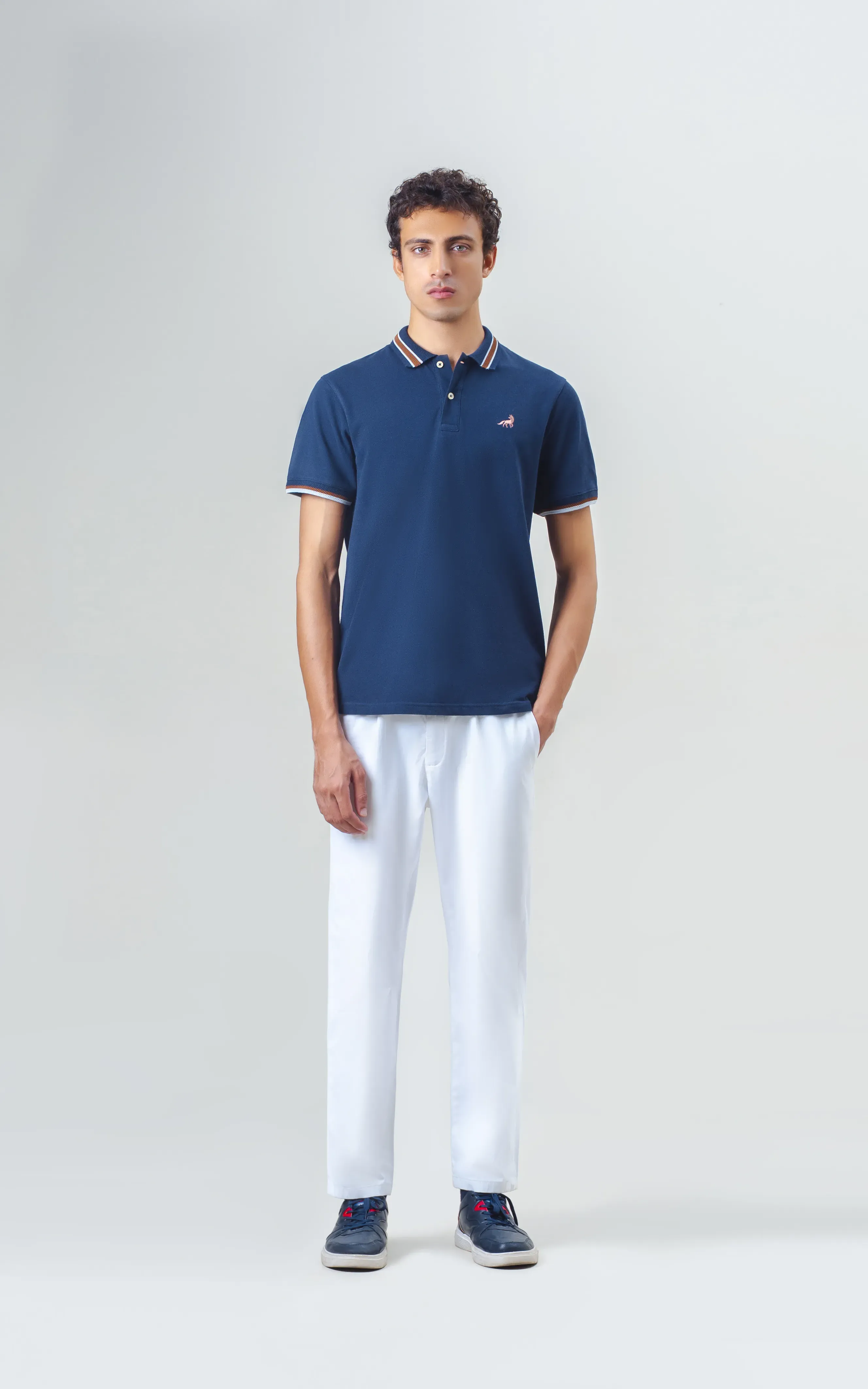 JACQUARD TIPPING COLLAR POLO NAVY