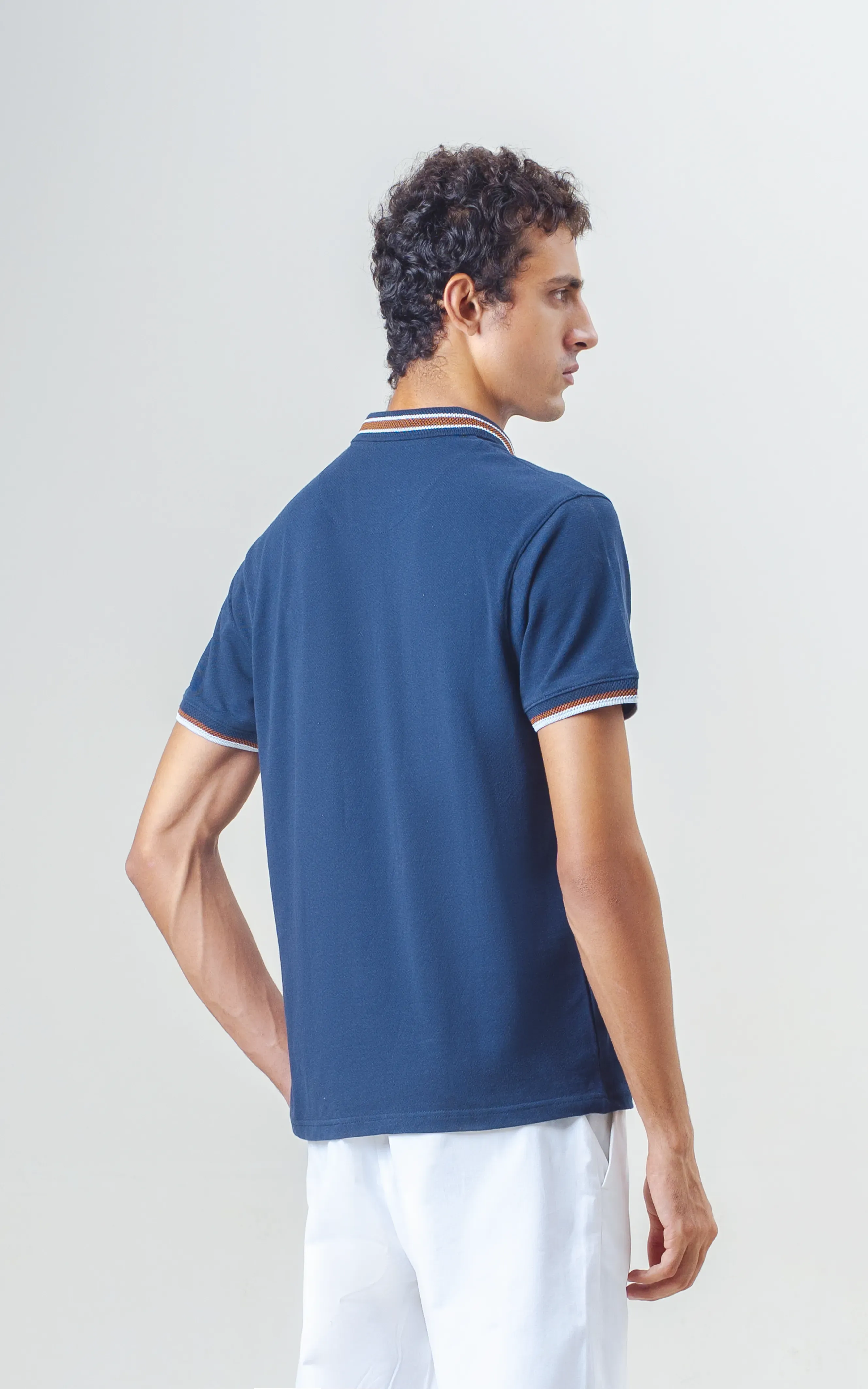 JACQUARD TIPPING COLLAR POLO NAVY - Image 3