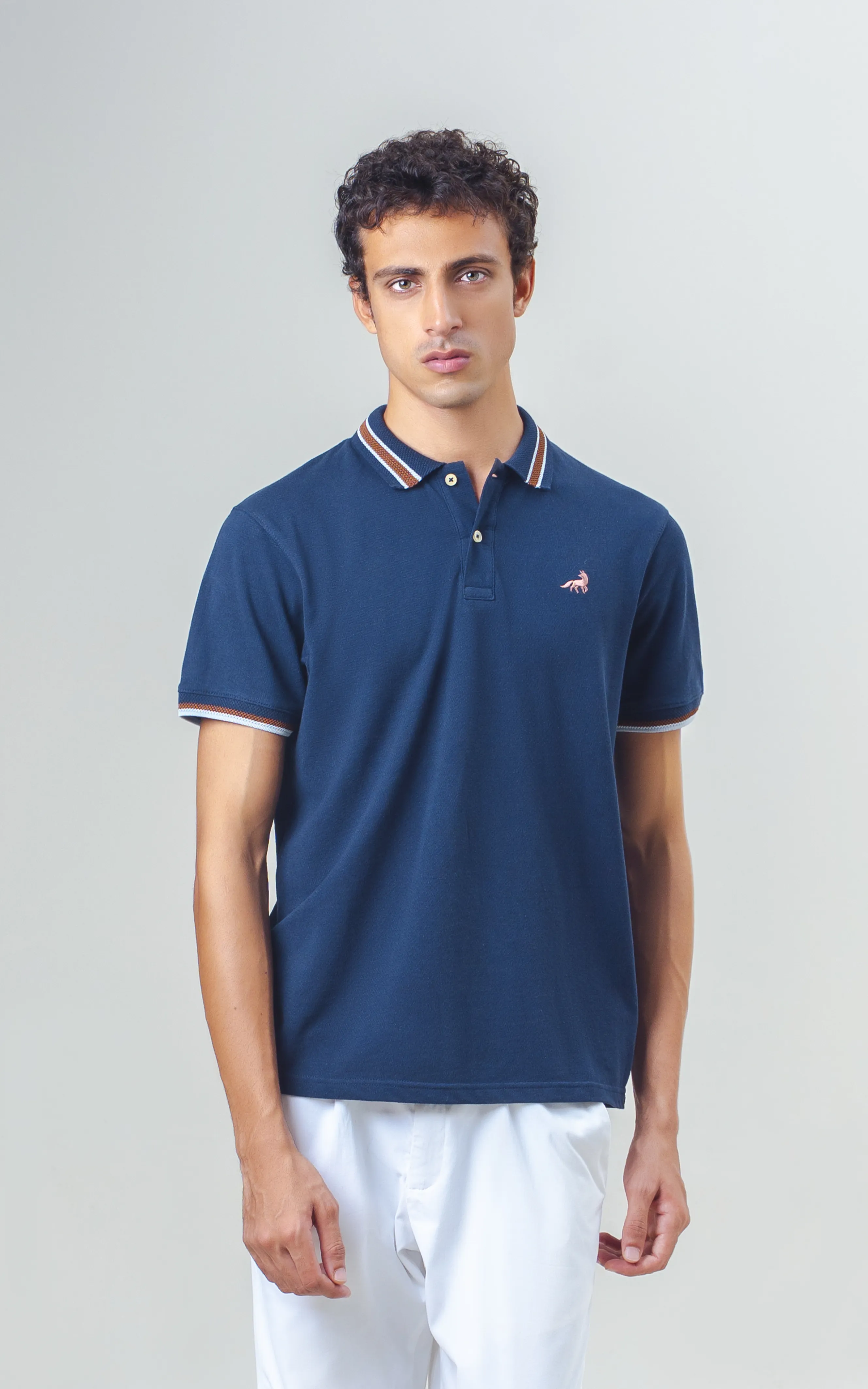 JACQUARD TIPPING COLLAR POLO NAVY - Image 4