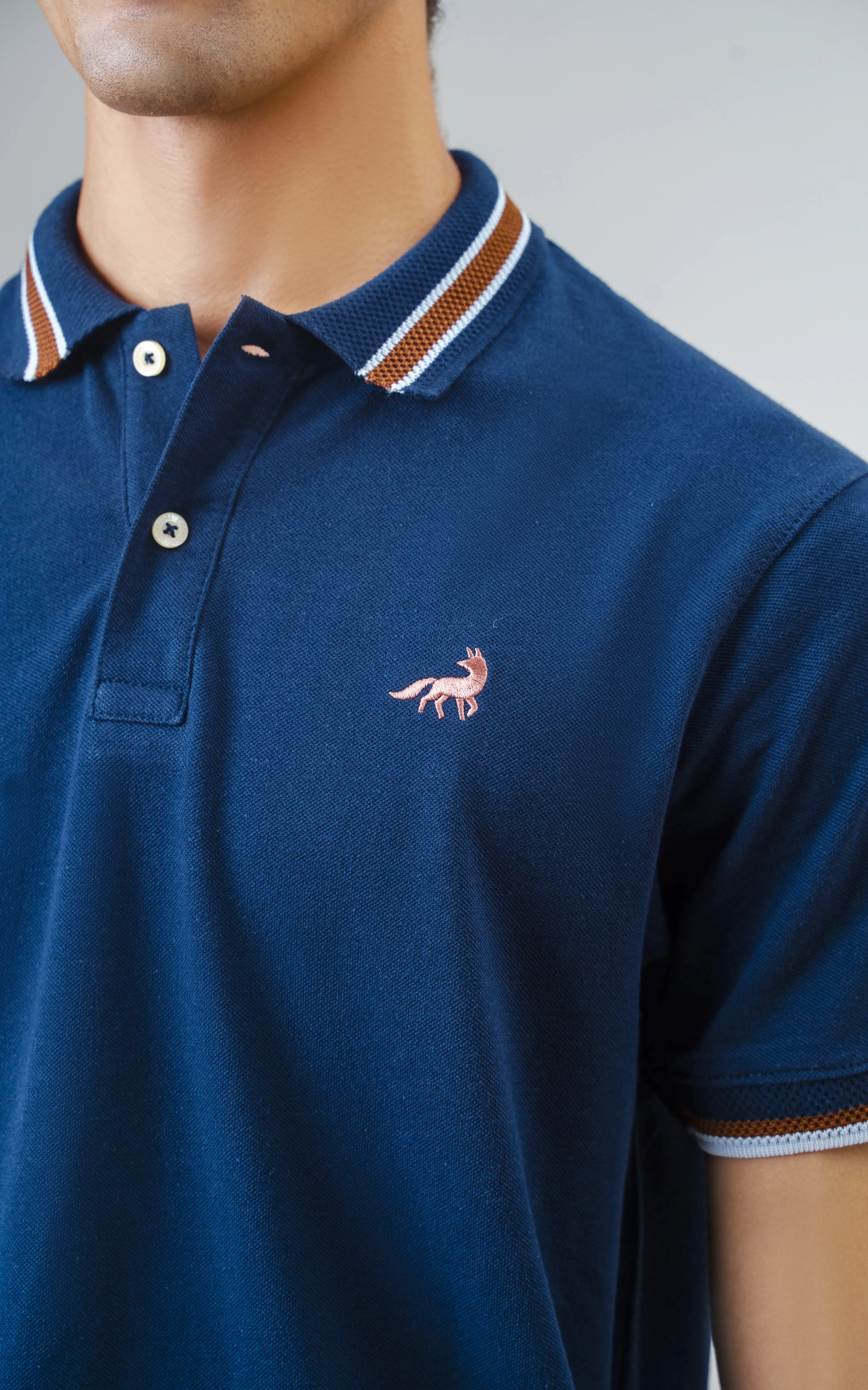 JACQUARD TIPPING COLLAR POLO NAVY - Image 5