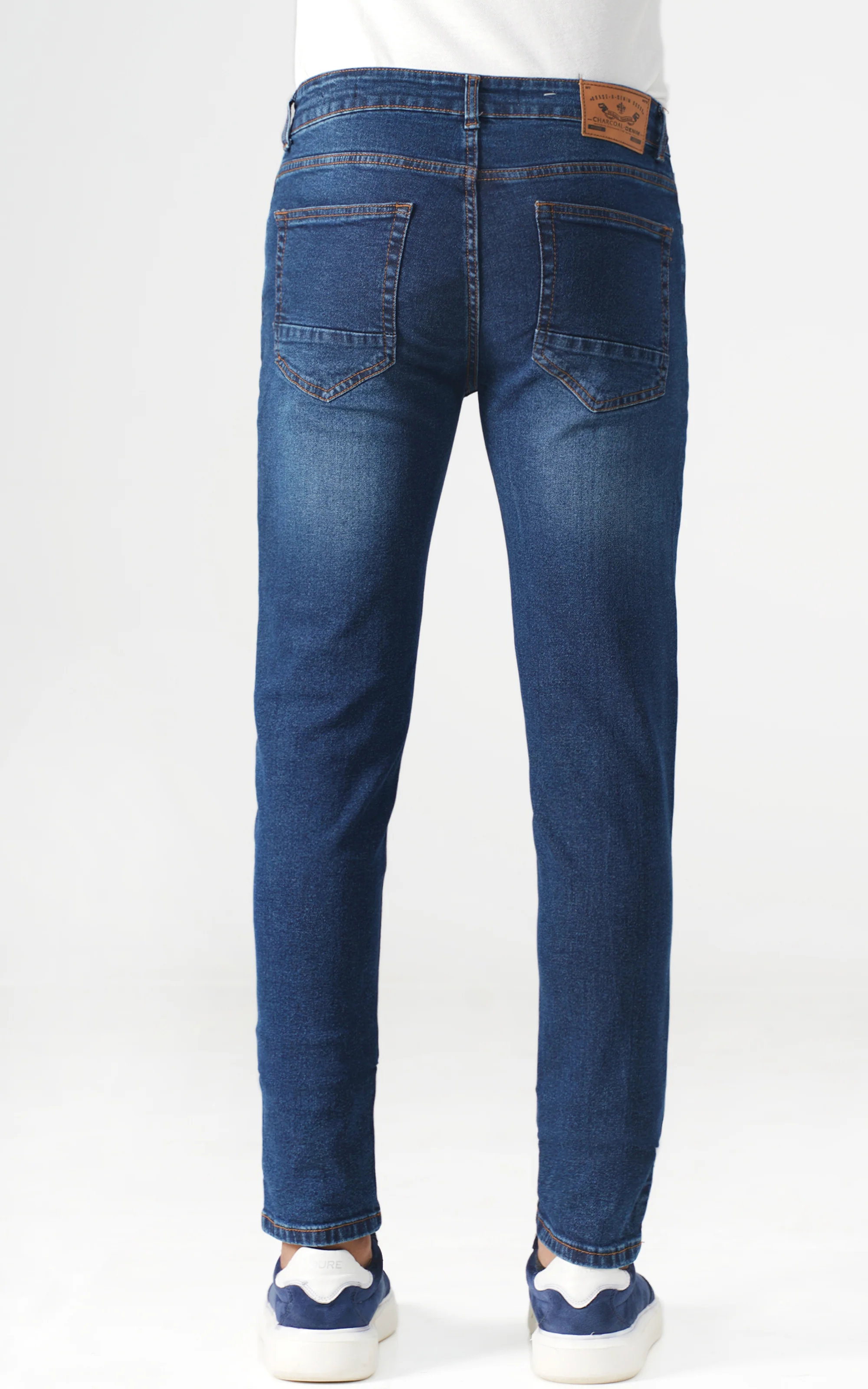 SLIM LEG WHISKERED JEANS DARK BLUE - Image 4