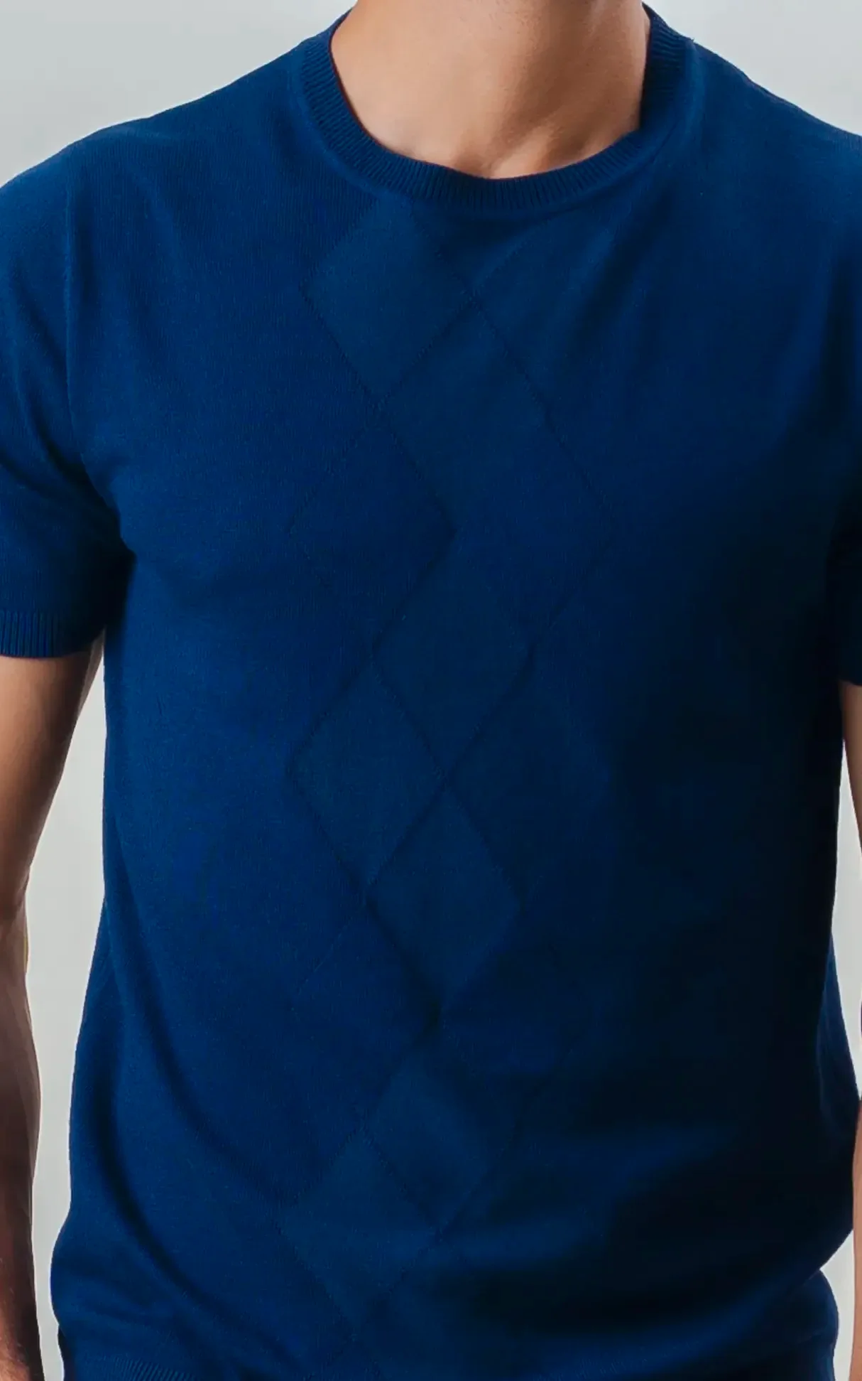 KNITTED CREW NECK T SHIRT DARK BLUE - Image 4