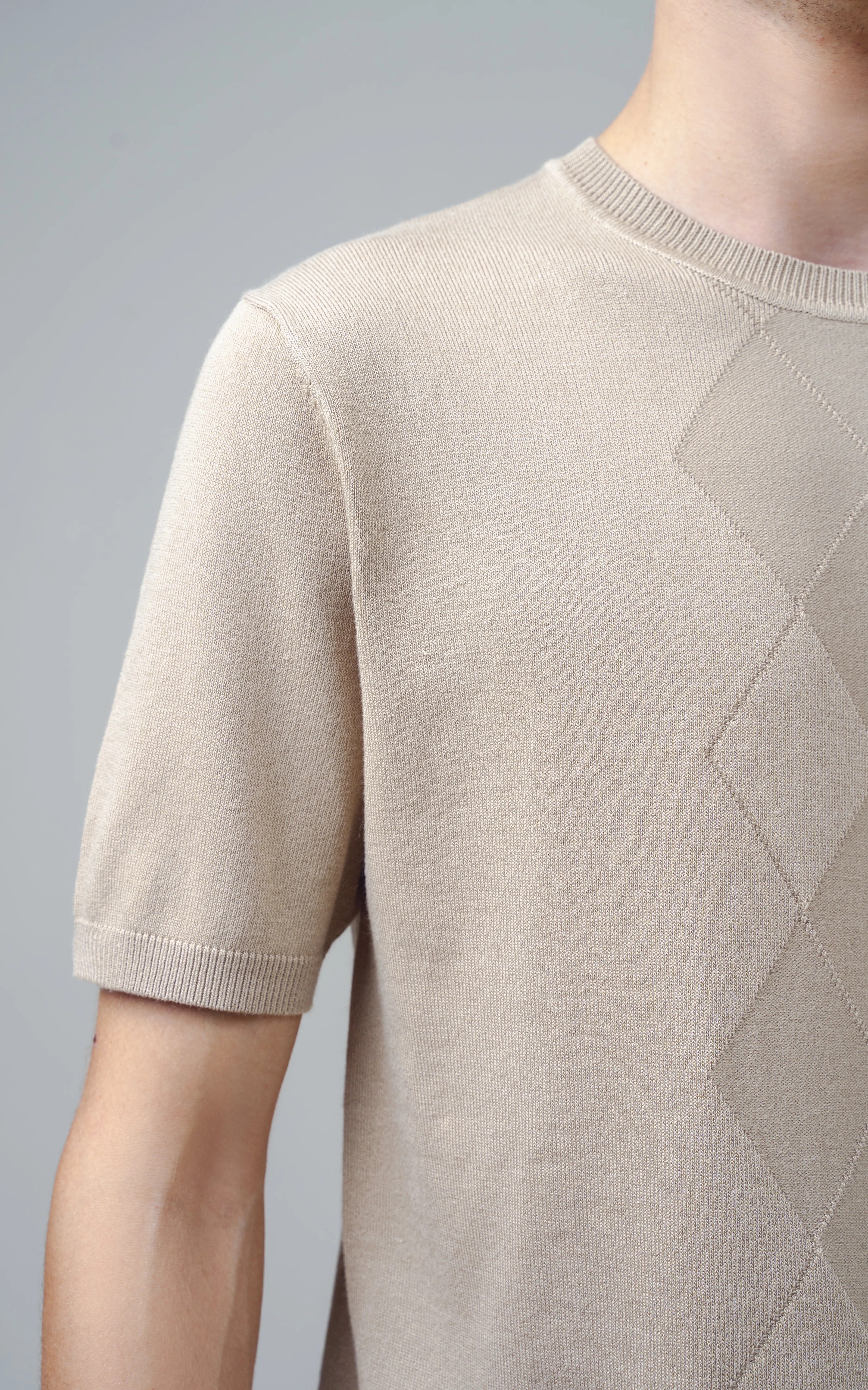 KNITTED CREW NECK T SHIRT KHAKI - Image 4