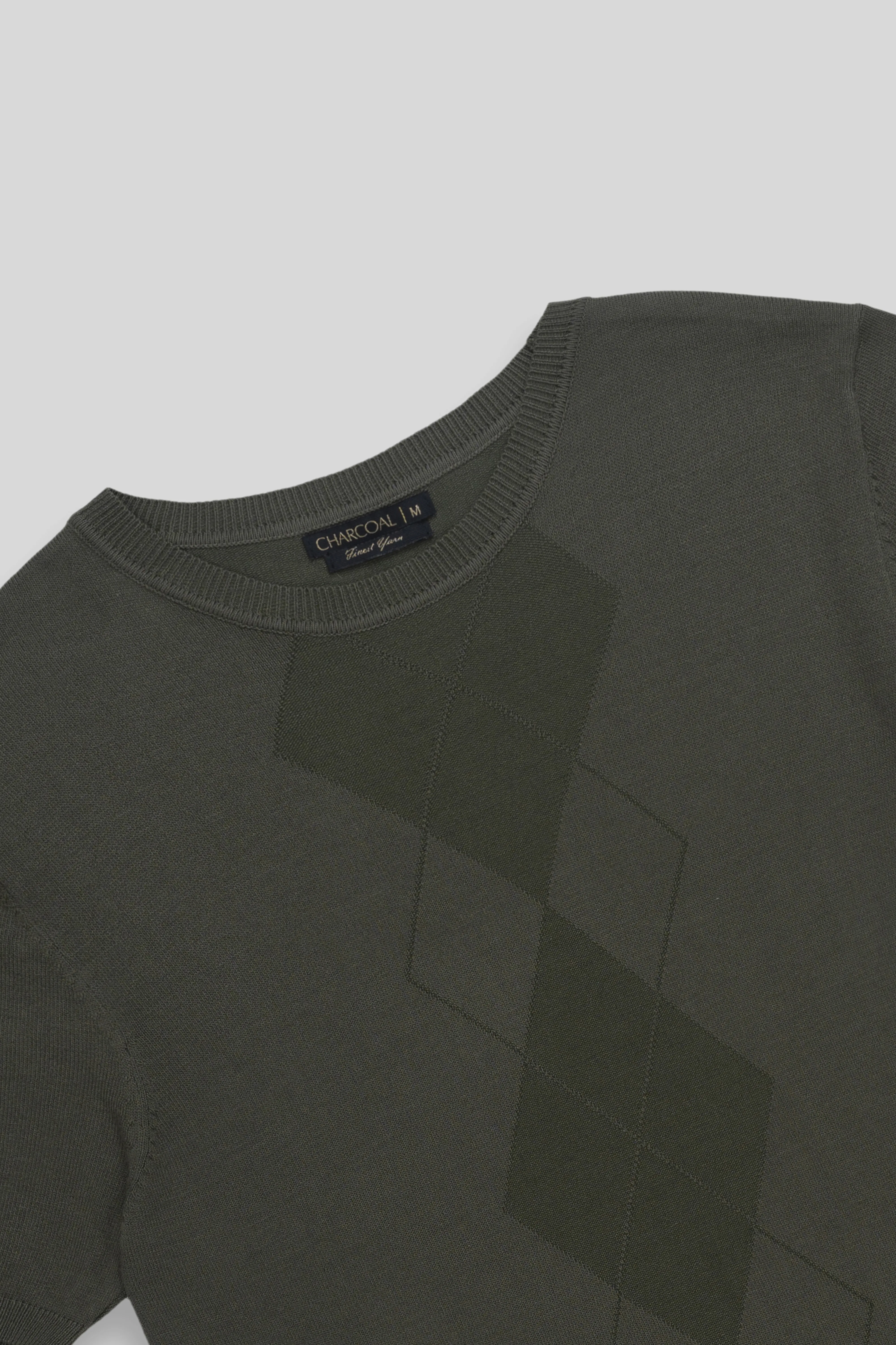 KNITTED CREW NECK T SHIRT OLIVE - Image 2