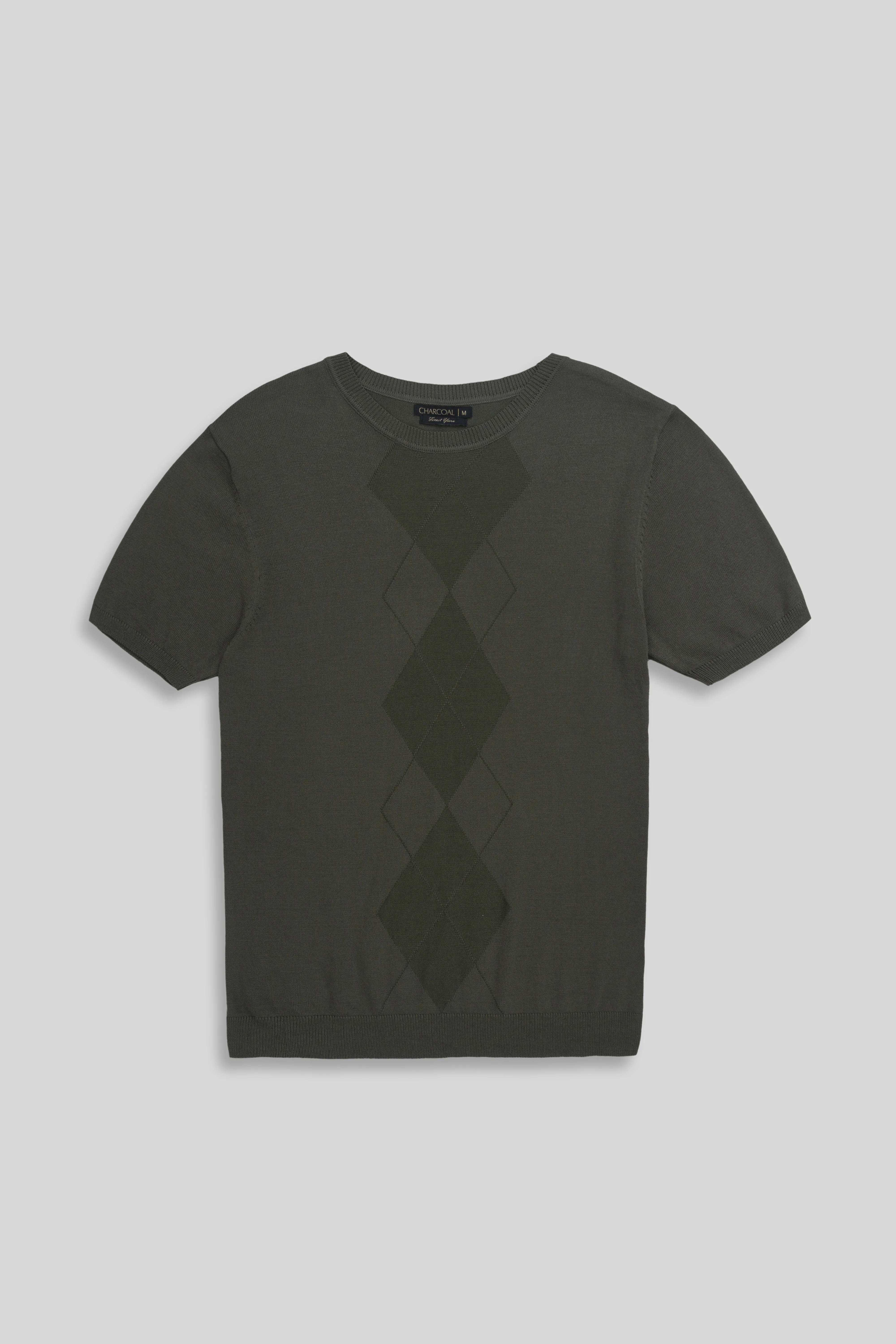 KNITTED CREW NECK T SHIRT OLIVE - Image 8