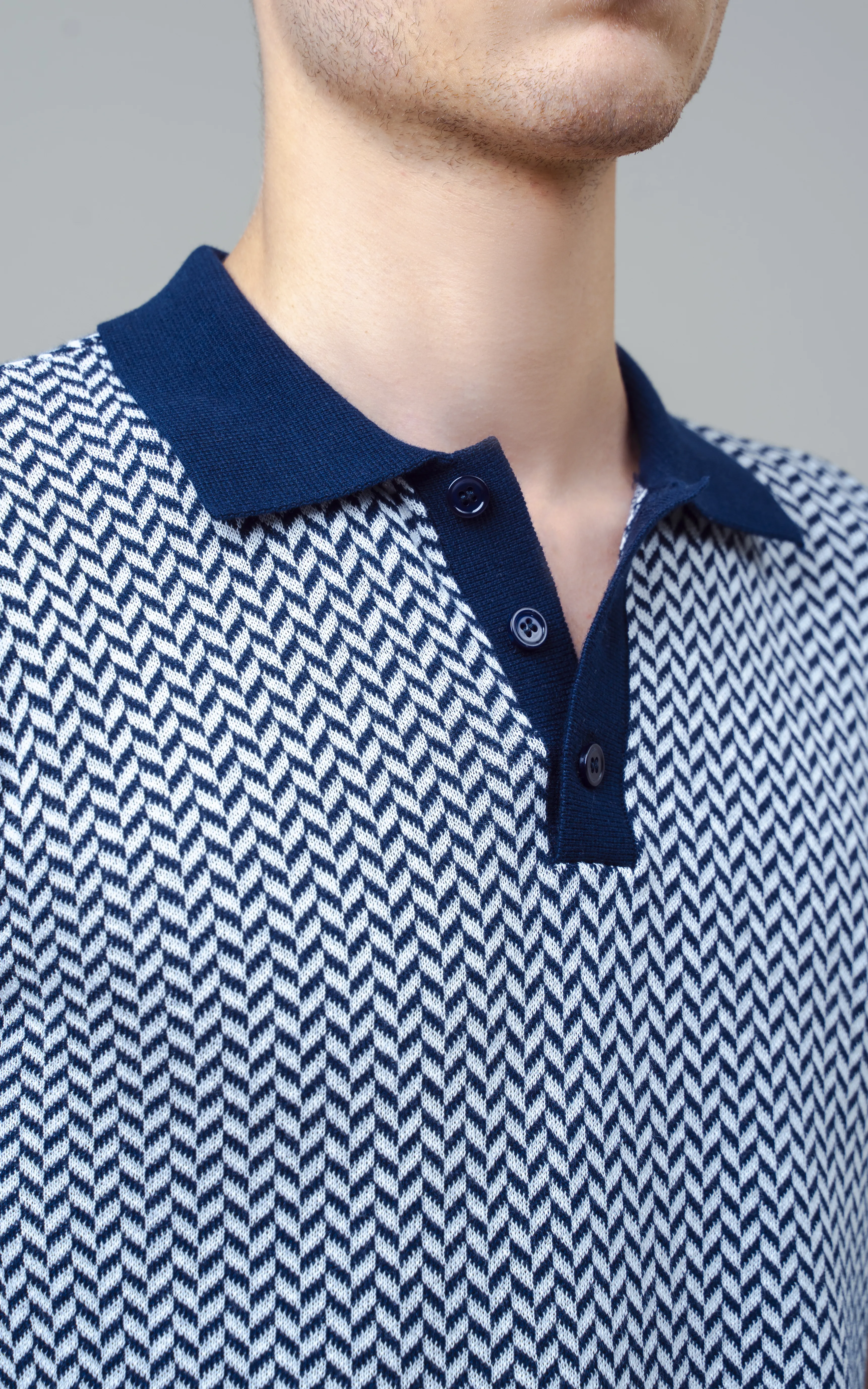 KNITTED JACQUARD POLO SHIRT NAVY - Image 2