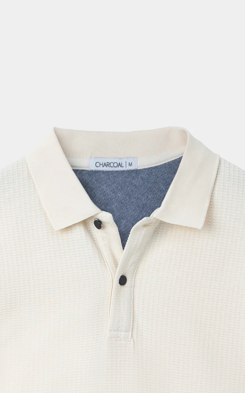 KNITTED TEXTURED POLO OFF WHITE - Image 2
