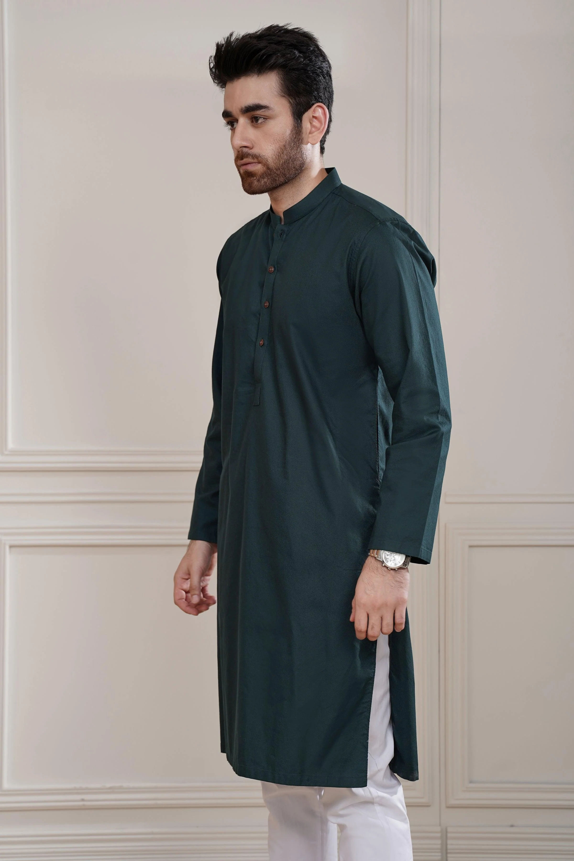 KURTA BAN COLLAR BOTTLE GREEN - Image 2