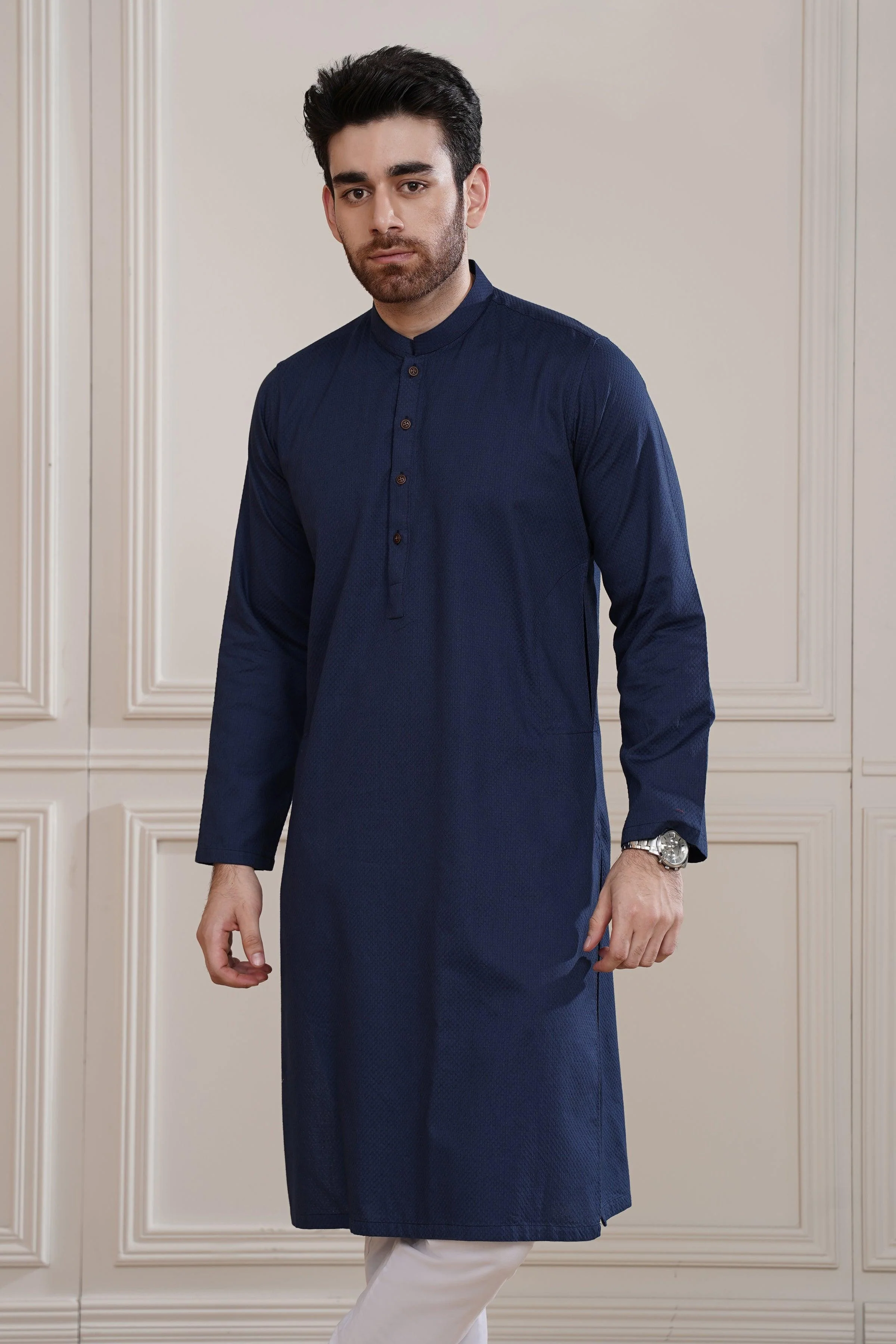 KURTA BAN COLLAR NAVY