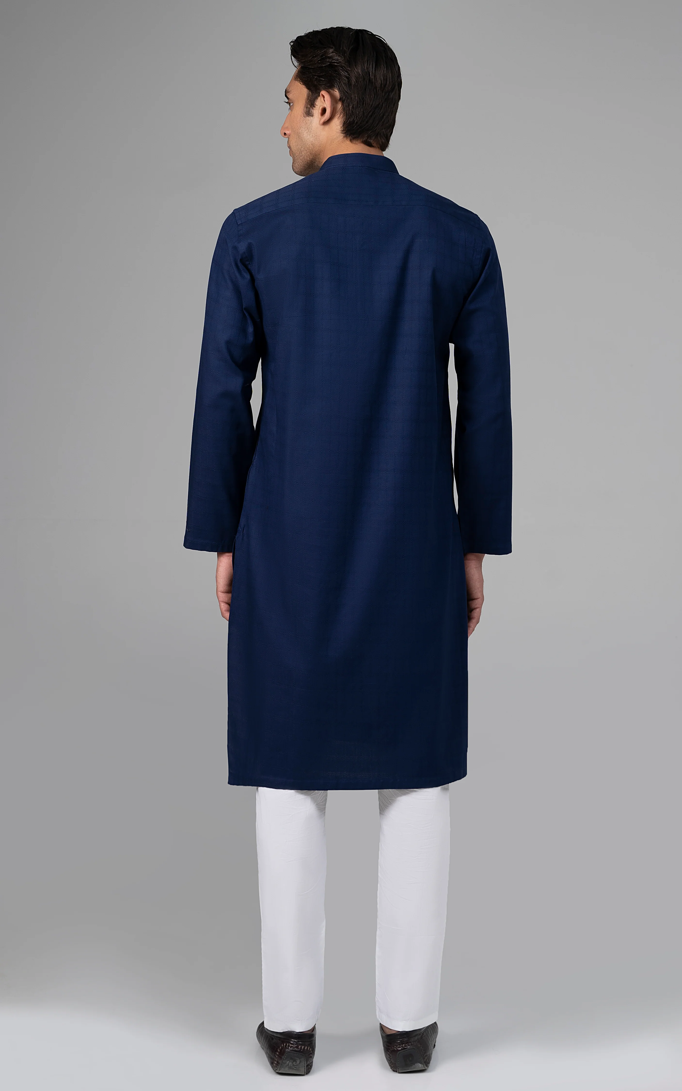 SELF DOBBY KURTA ROYAL BLUE - Image 4