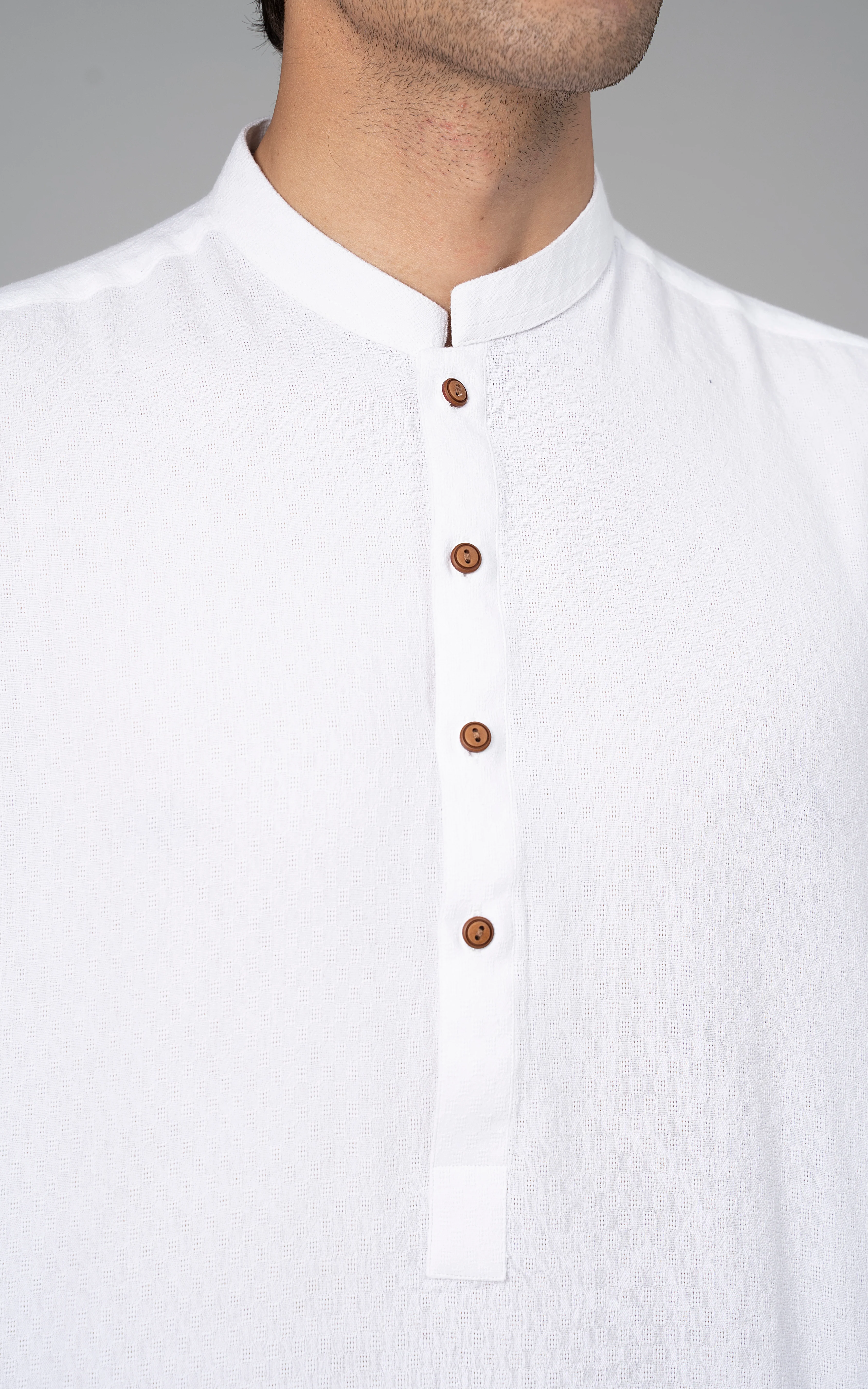 SELF TEXTURED KURTA WHITE - Image 2
